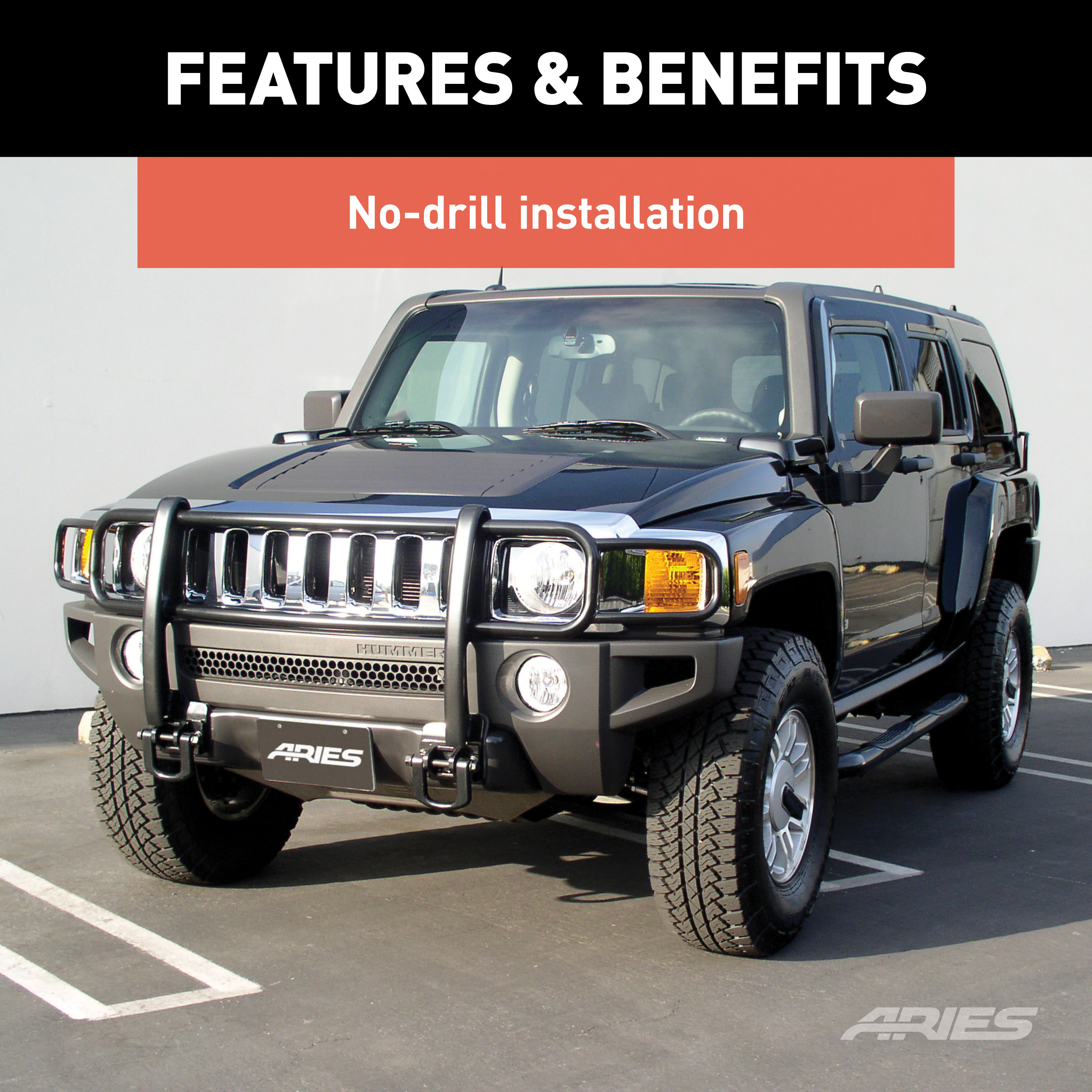 ARIES Black Steel Grille Guard, Select Hummer H3, H3T Grille Guard thumbnail 3