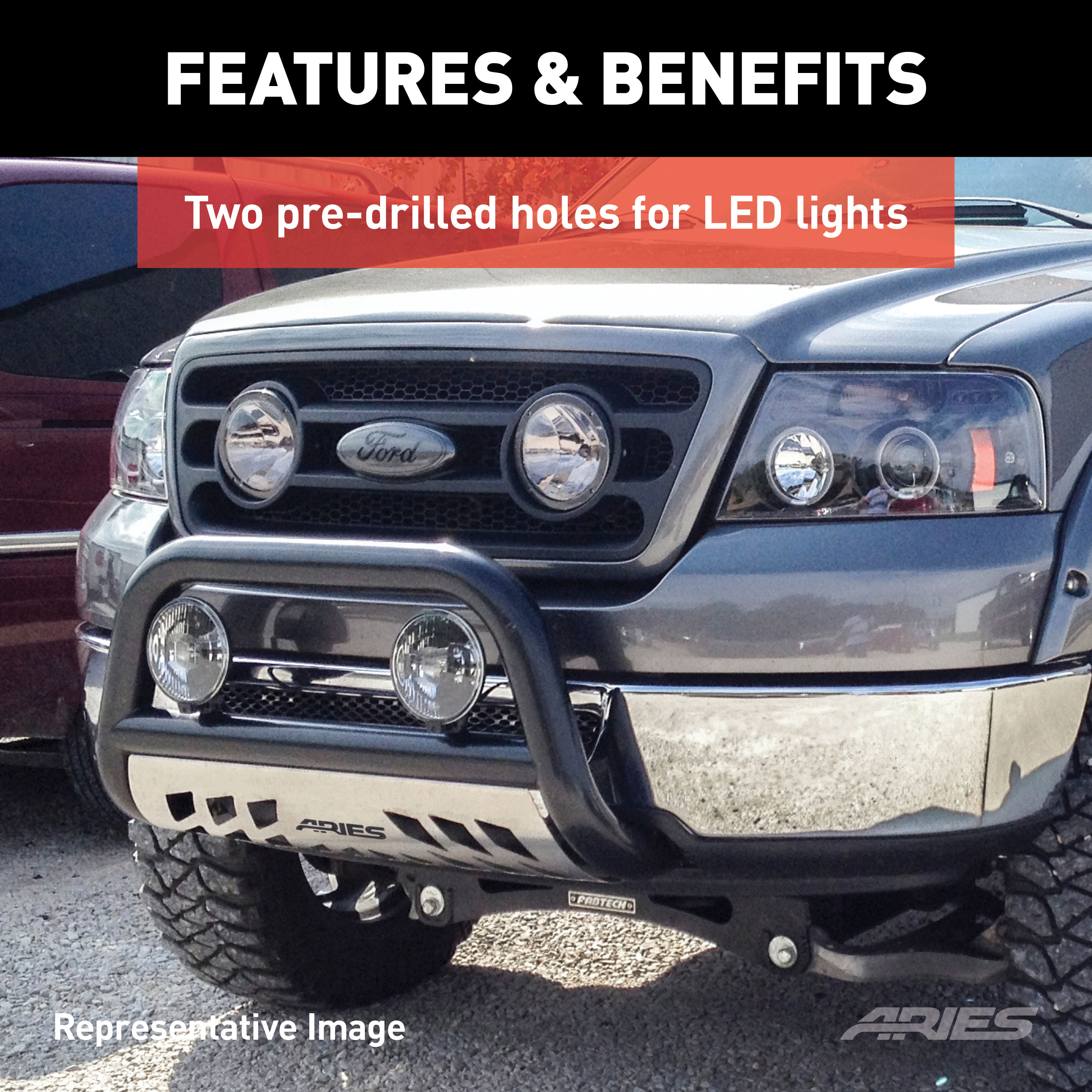 ARIES 3" Black Steel Bull Bar, Select Ford Expedition, F-150, Lincoln Mark LT Brush Guard thumbnail 6