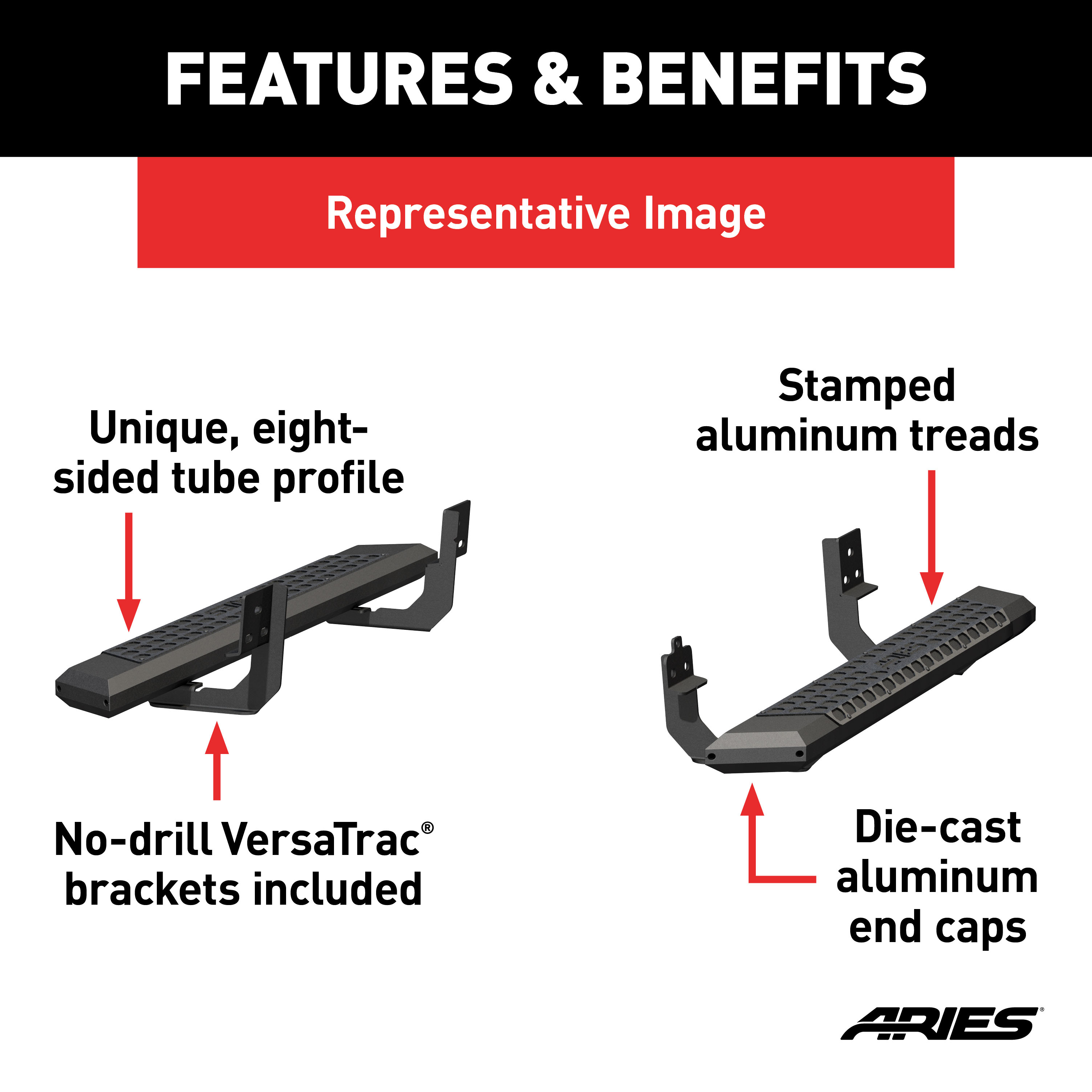 ARIES AdvantEDGE 5-1/2" x 53" Black Aluminum Side Bars, Select Toyota Tundra Step Nerf Bar Kit thumbnail 3