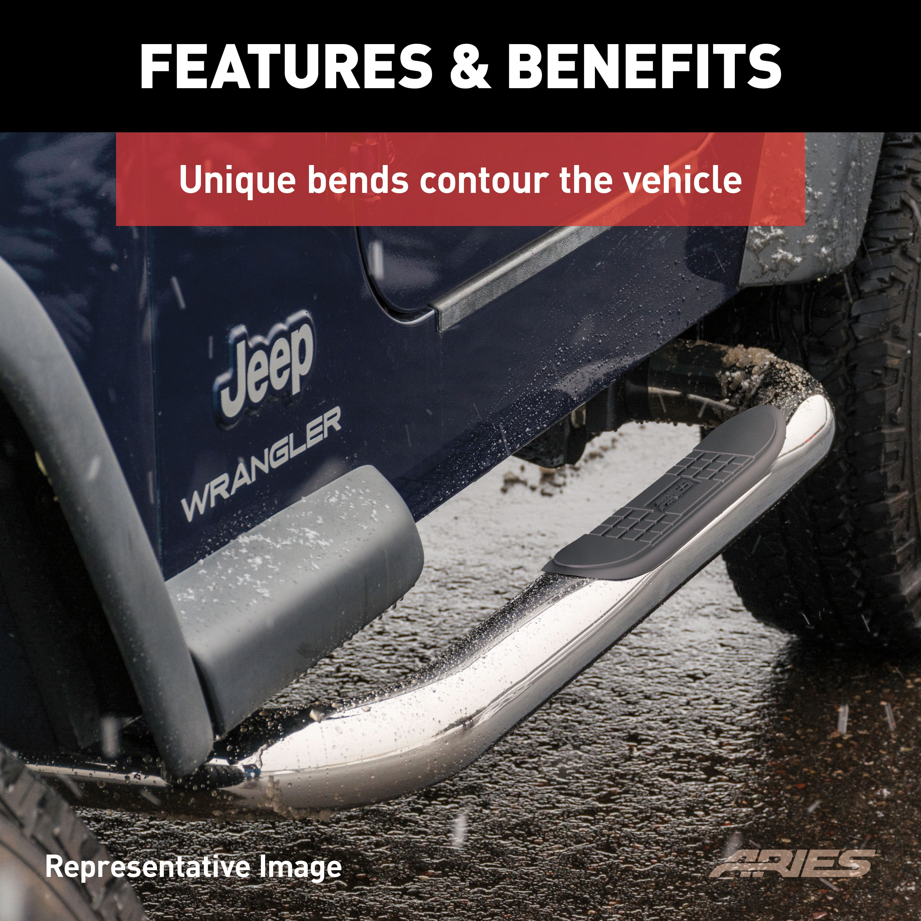 ARIES 3" Round Polished Stainless Side Bars, Select Ford Ranger Step Nerf Bar Kit thumbnail 4