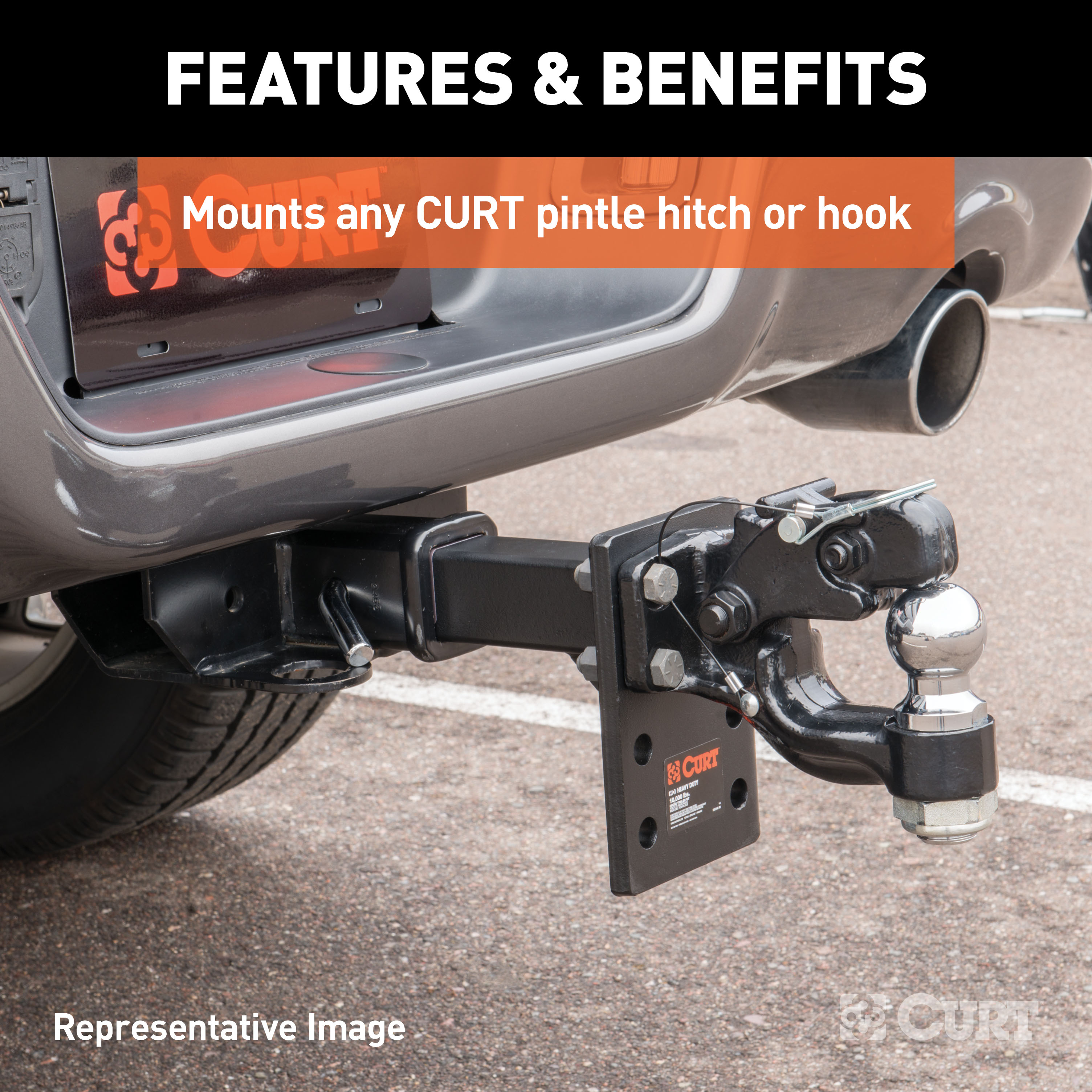 CURT Pintle Mount (2-1/2" Shank, 20,000 lbs., 8" Long) Trailer Hitch Pintle Hook Mount thumbnail 2