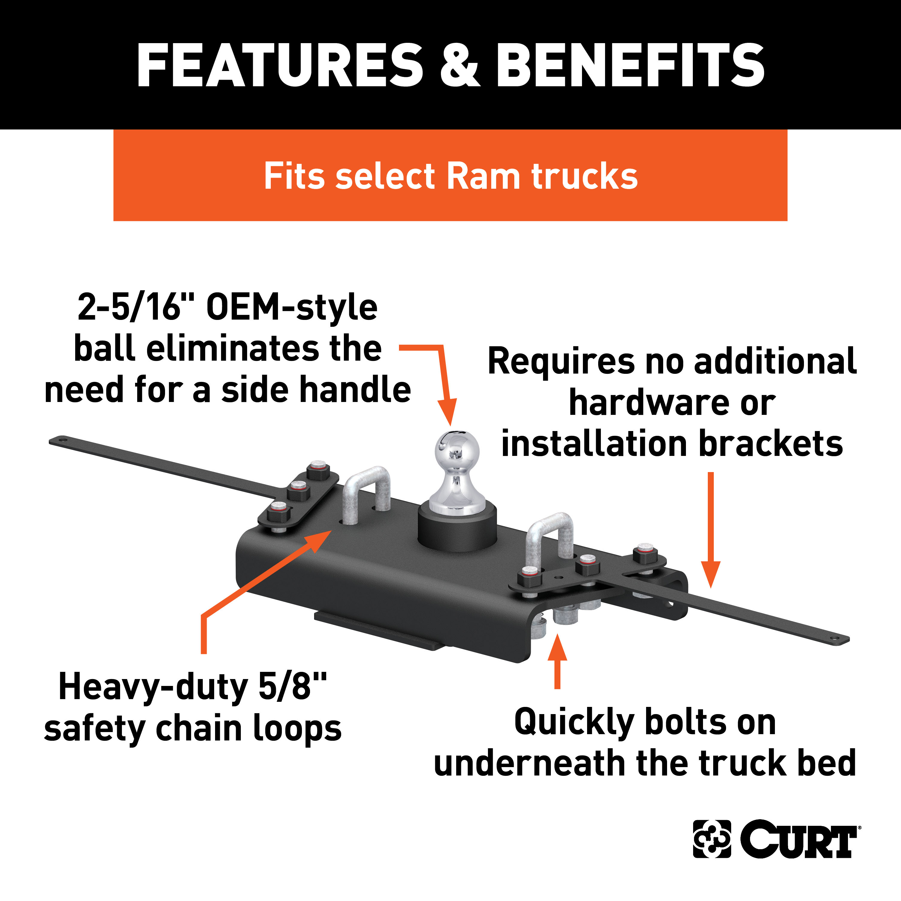 CURT OEM-Style Gooseneck Hitch, Select Ram 3500 Gooseneck Trailer Hitch thumbnail 1