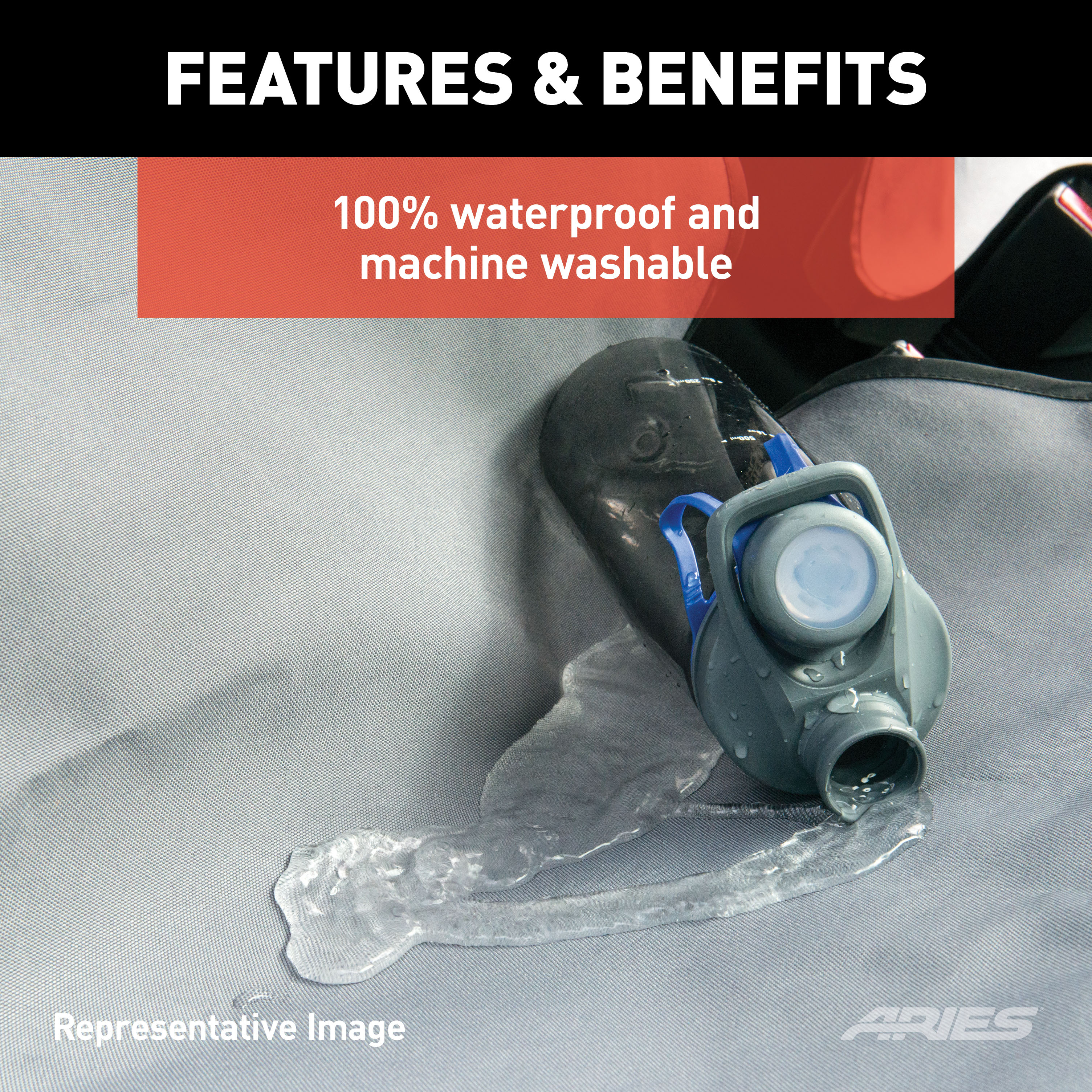 ARIES Seat Defender 58" x 23" Removable Waterproof Black Bucket Seat Cover Seat Cover thumbnail 5