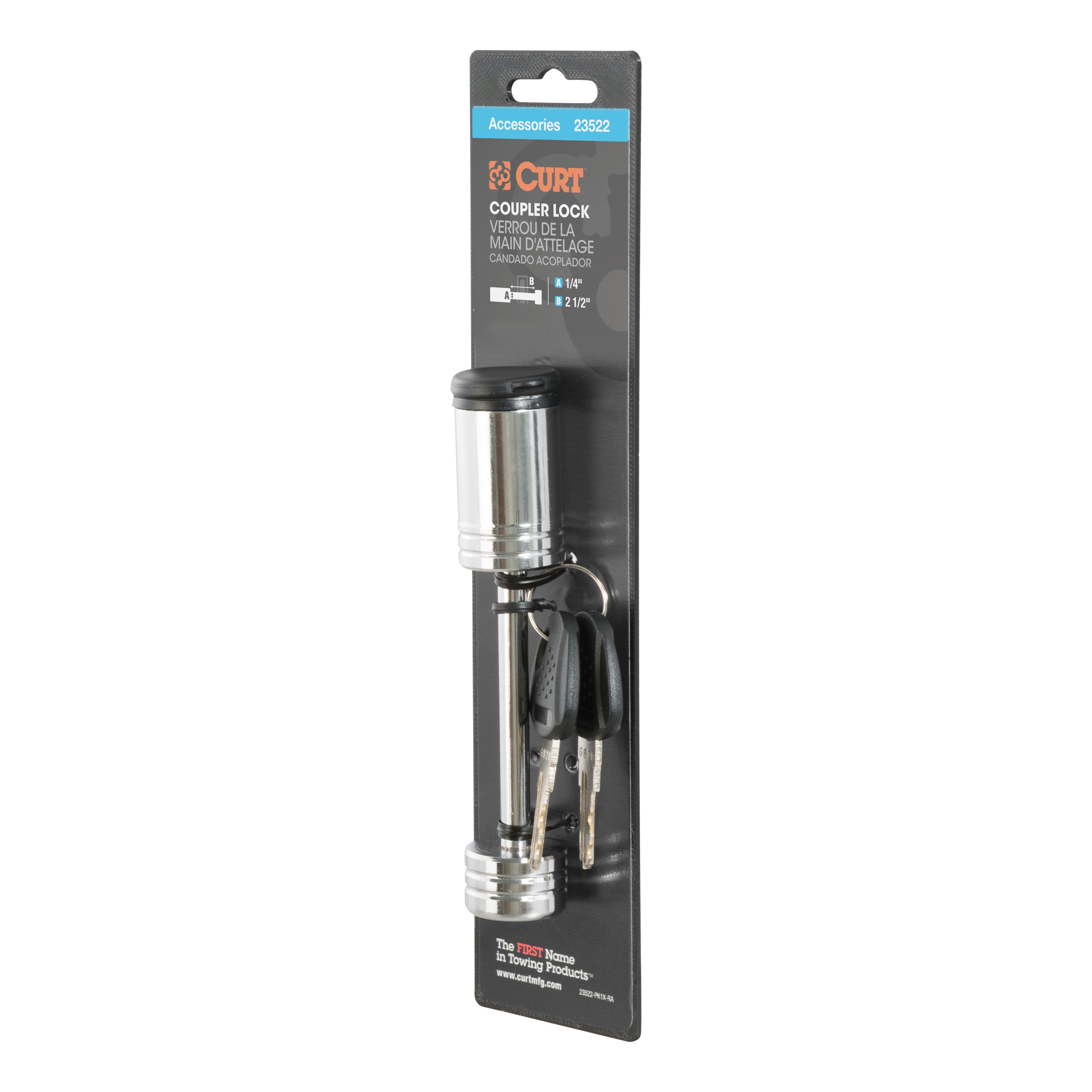 CURT Coupler Lock (1/4" Pin, 2-1/2" Latch Span, Barbell, Chrome) Trailer Hitch Lock thumbnail 4