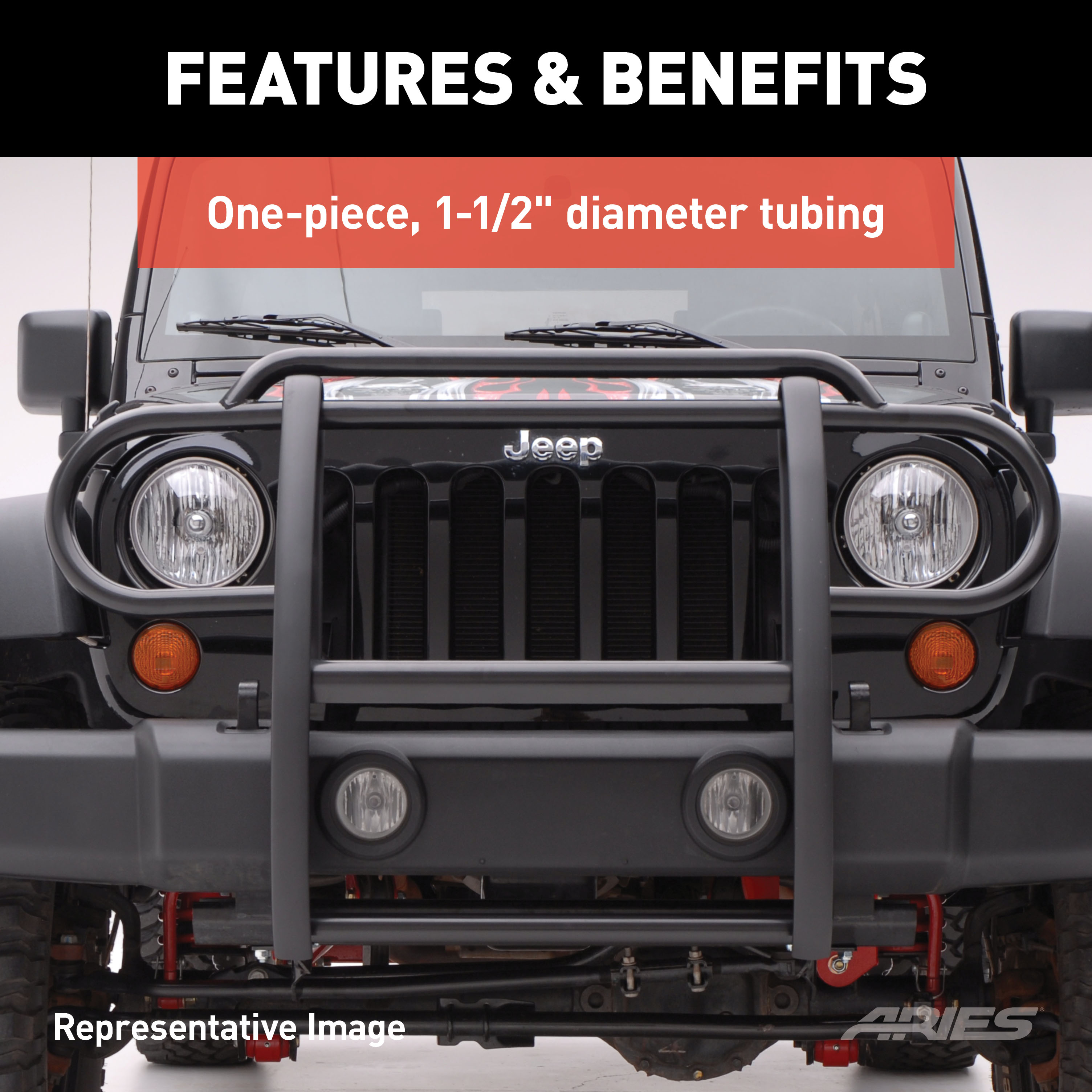 ARIES Black Steel Grille Guard, Select Jeep Wrangler JL Grille Guard thumbnail 4