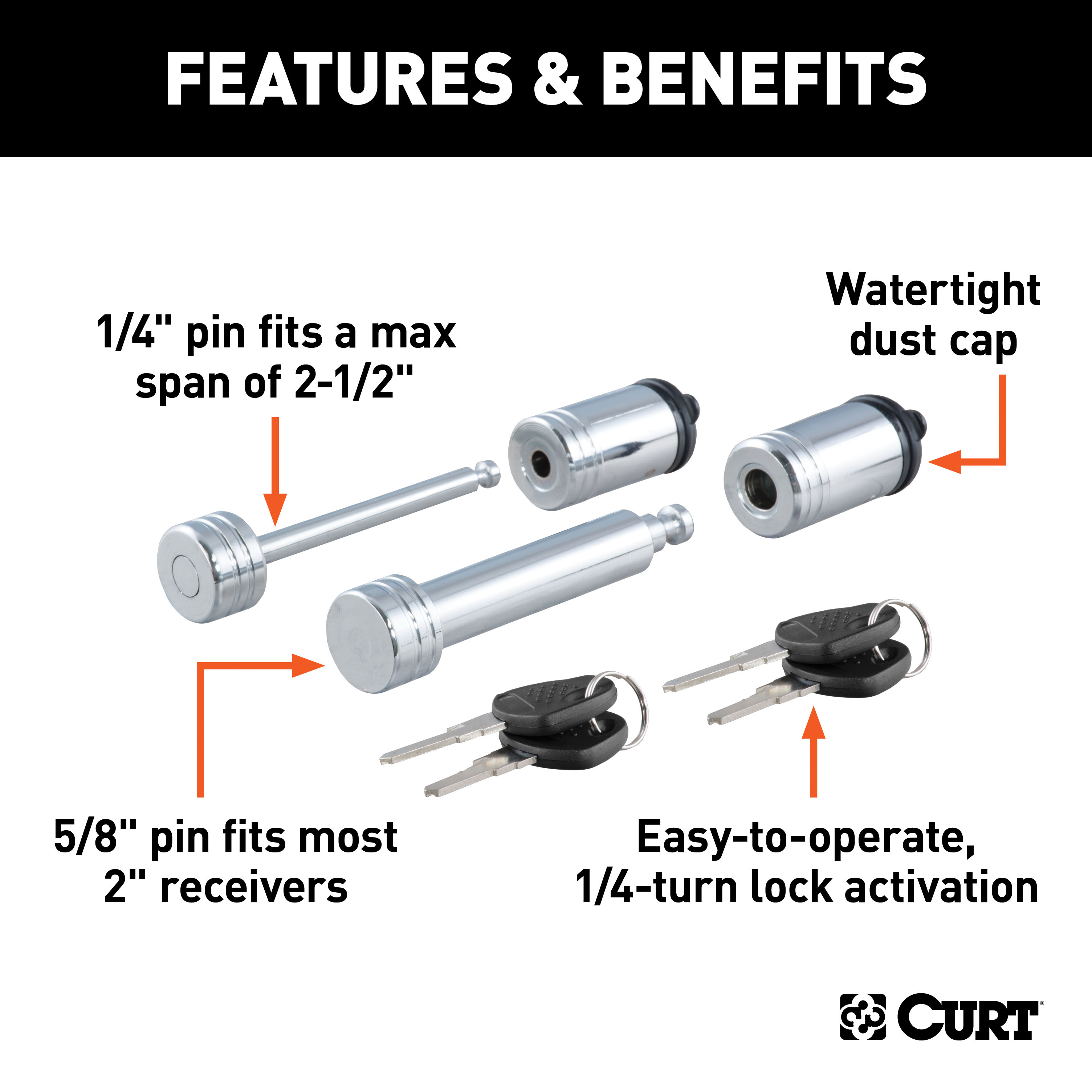 CURT Hitch & Coupler Lock Set (2" Receiver, 2-1/2" Latch) Trailer Hitch Lock thumbnail 1