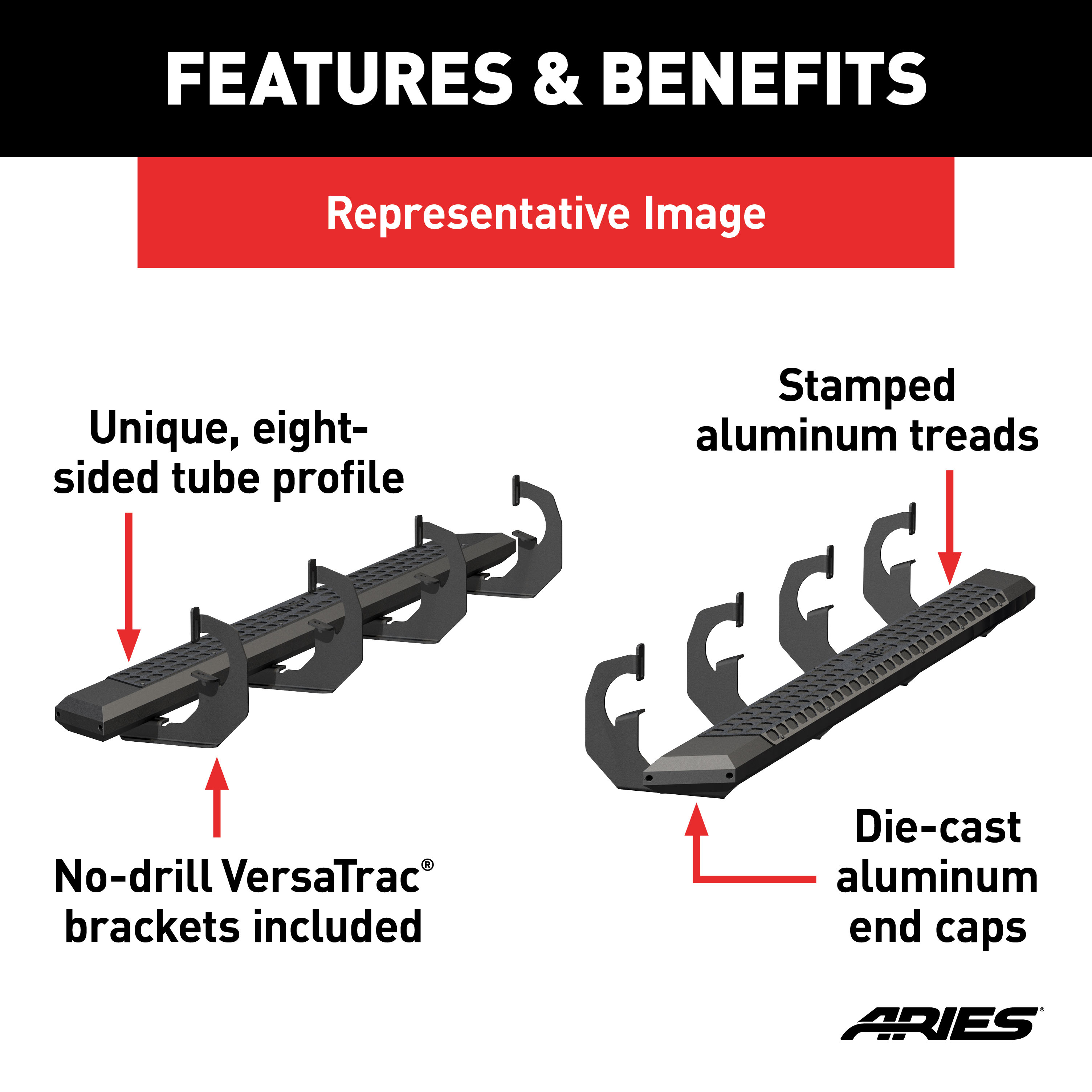 ARIES AdvantEDGE 5-1/2" x 75" Black Aluminum Side Bars, Select Silverado, Sierra Crew Step Nerf Bar Kit thumbnail 3