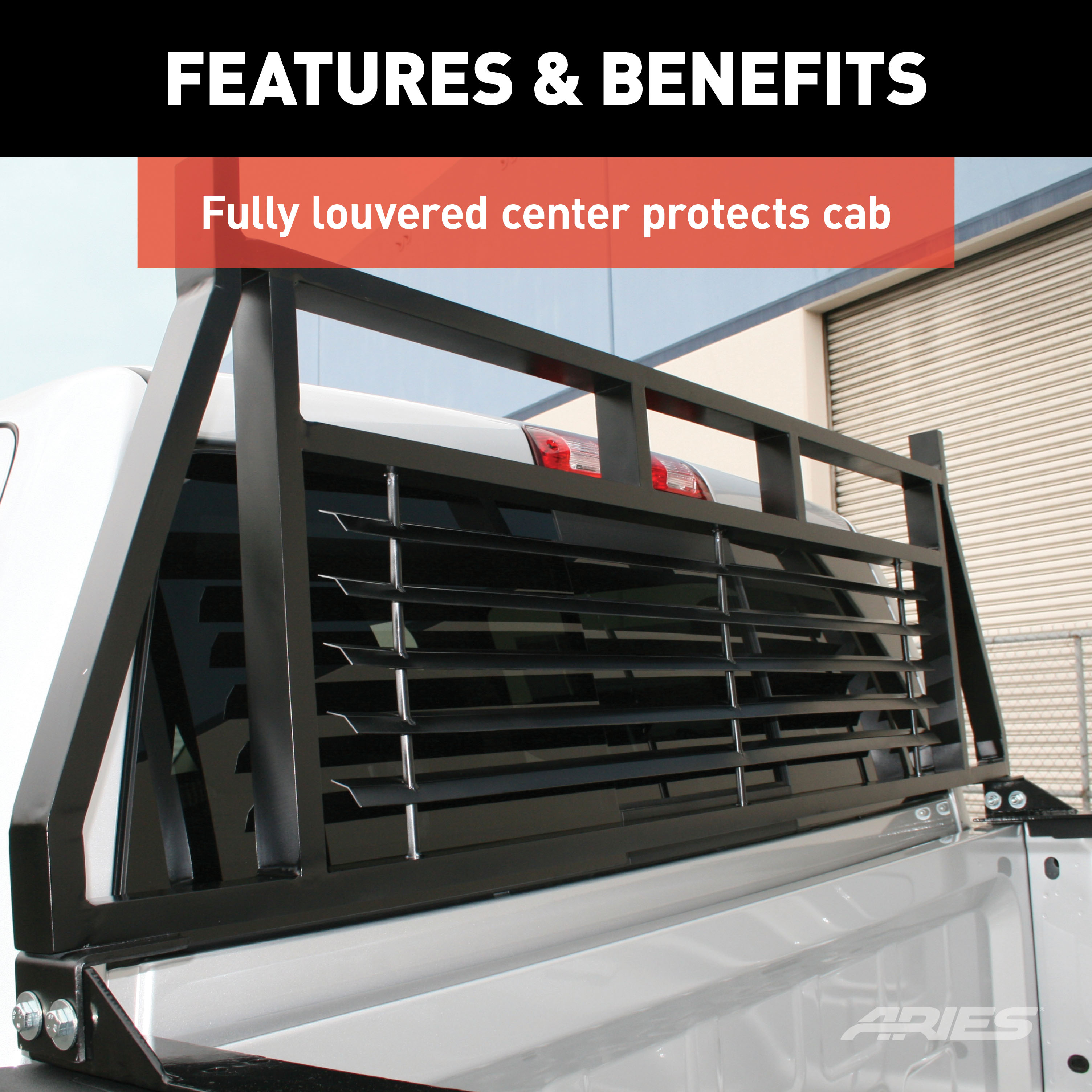 ARIES Classic Black Steel Headache Rack, Select Ford F-250, F-350, F-450 Super Duty Truck Cab Protector / Headache Rack thumbnail 5