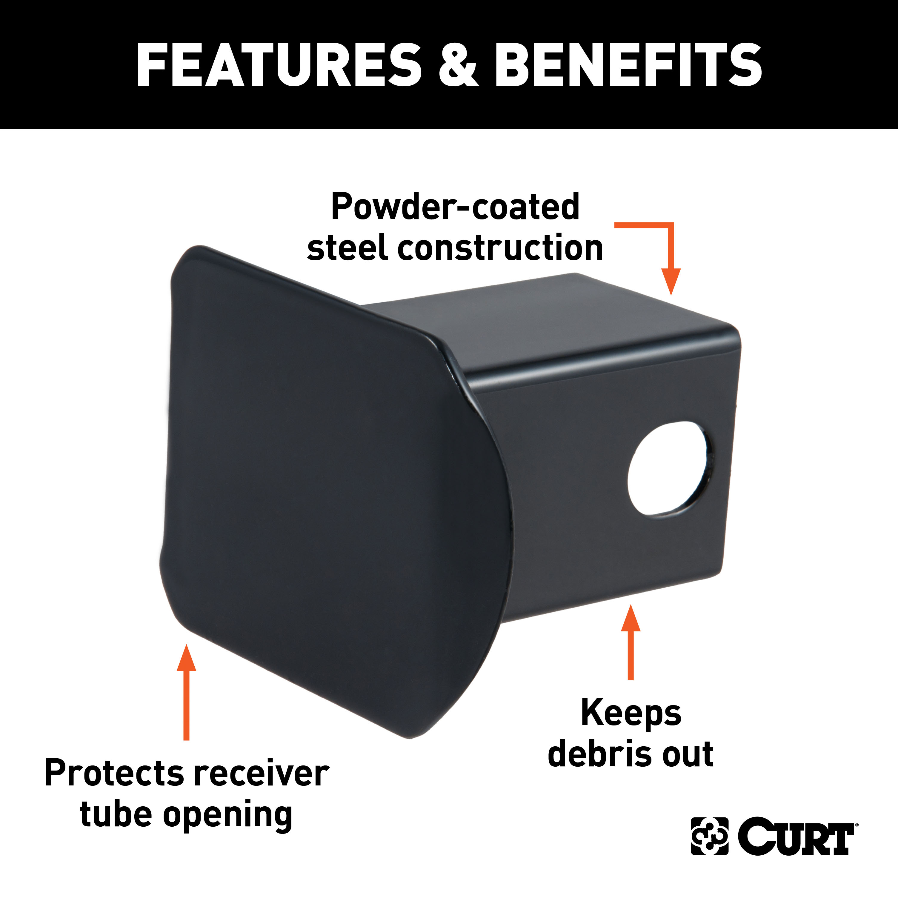 CURT 2" Black Steel Hitch Tube Cover (Packaged) Trailer Hitch Cover thumbnail 3