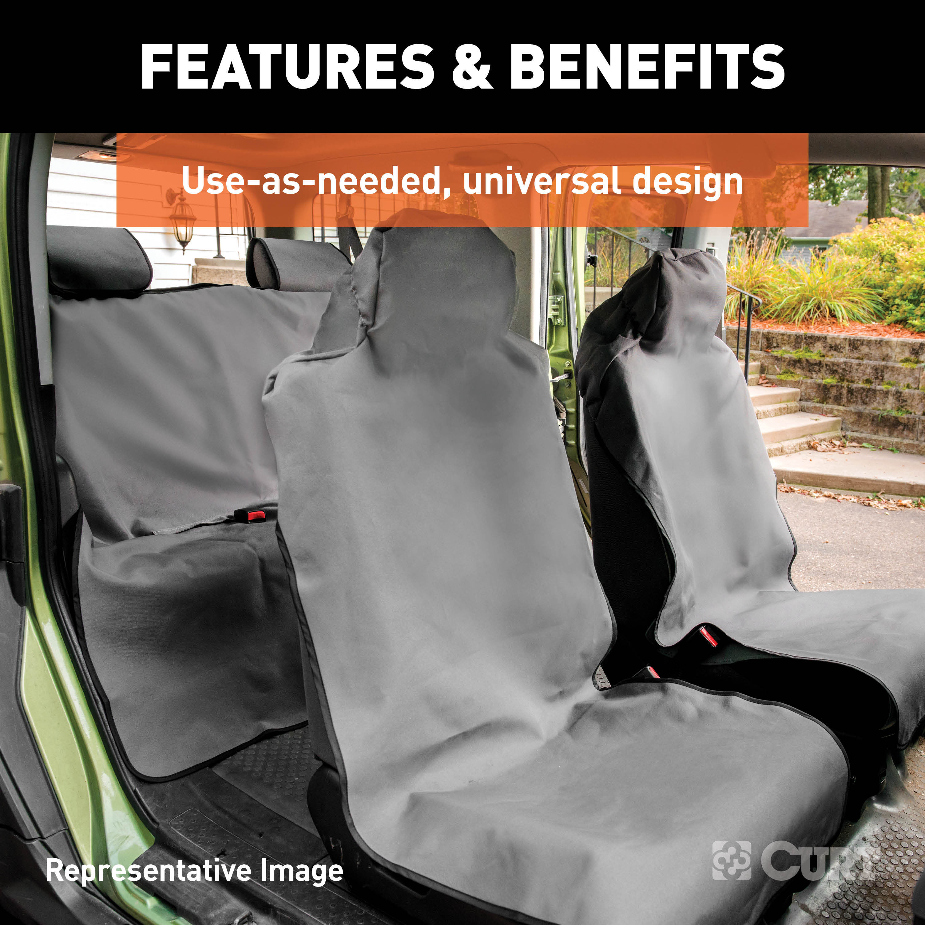 CURT Seat Defender 58" x 23" Removable Waterproof Grey Bucket Seat Cover Seat Cover thumbnail 2