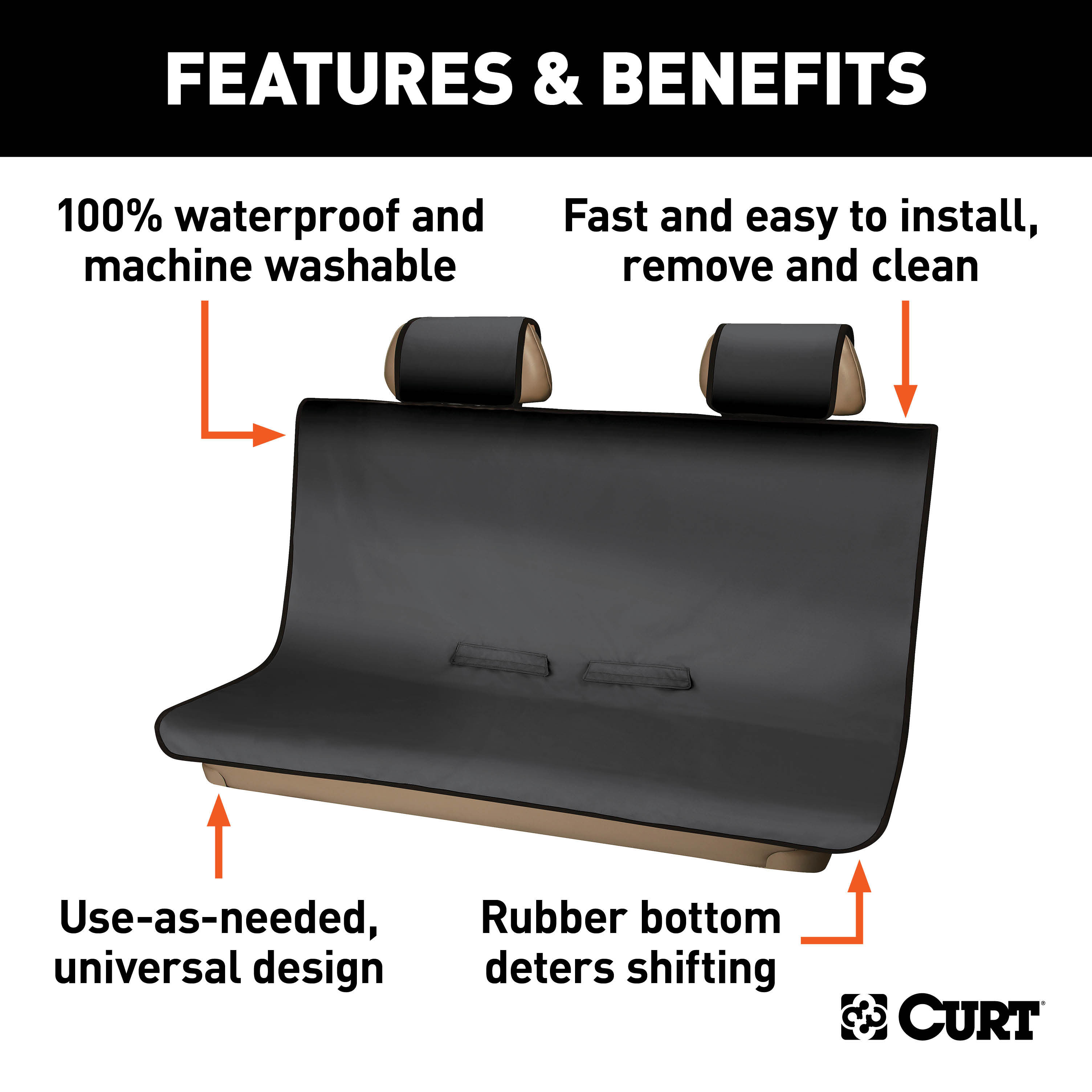 CURT Seat Defender 58" x 55" Removable Waterproof Black Bench Seat Cover Seat Cover thumbnail 1