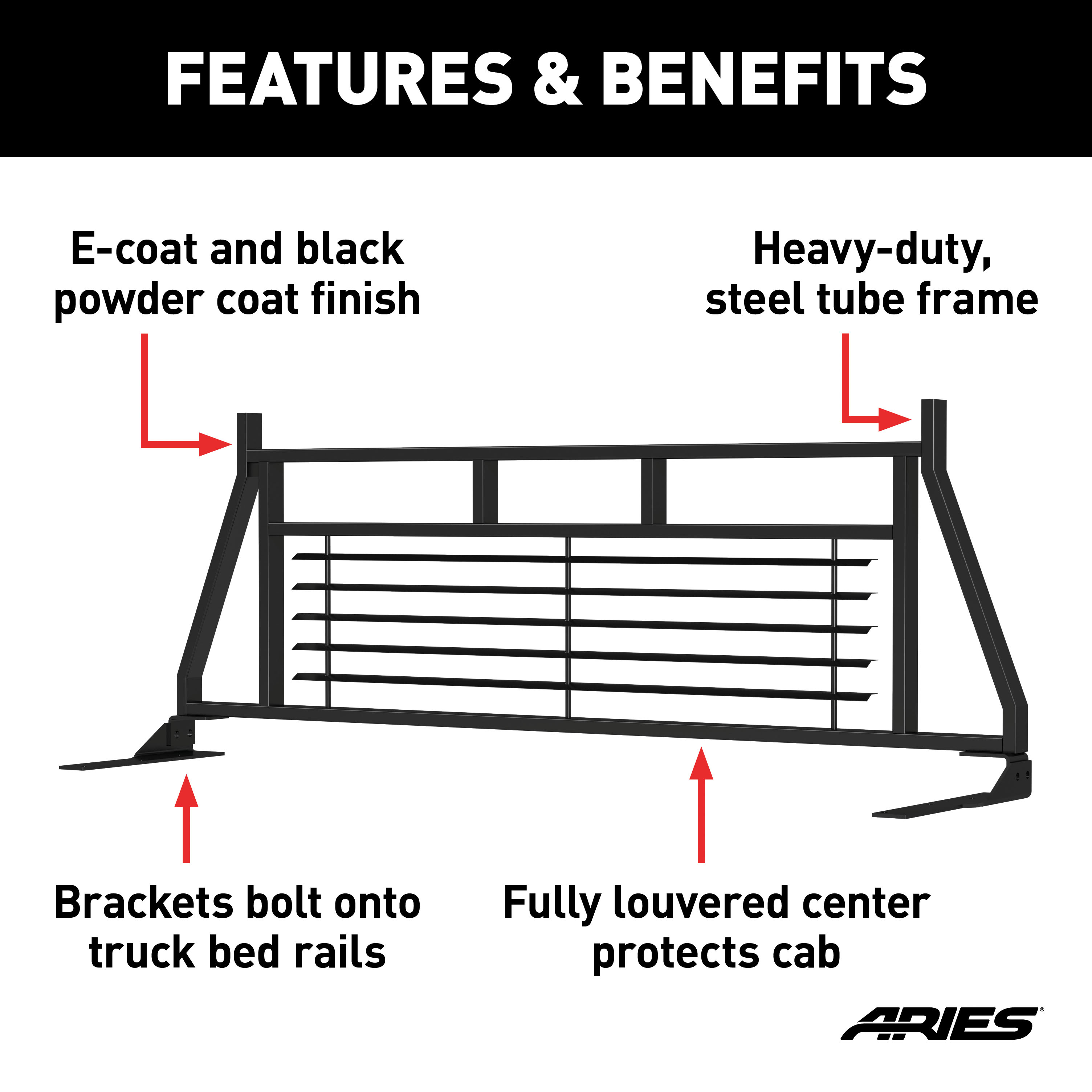 ARIES Classic Black Steel Headache Rack, Select Ford F-150 Truck Cab Protector / Headache Rack thumbnail 2