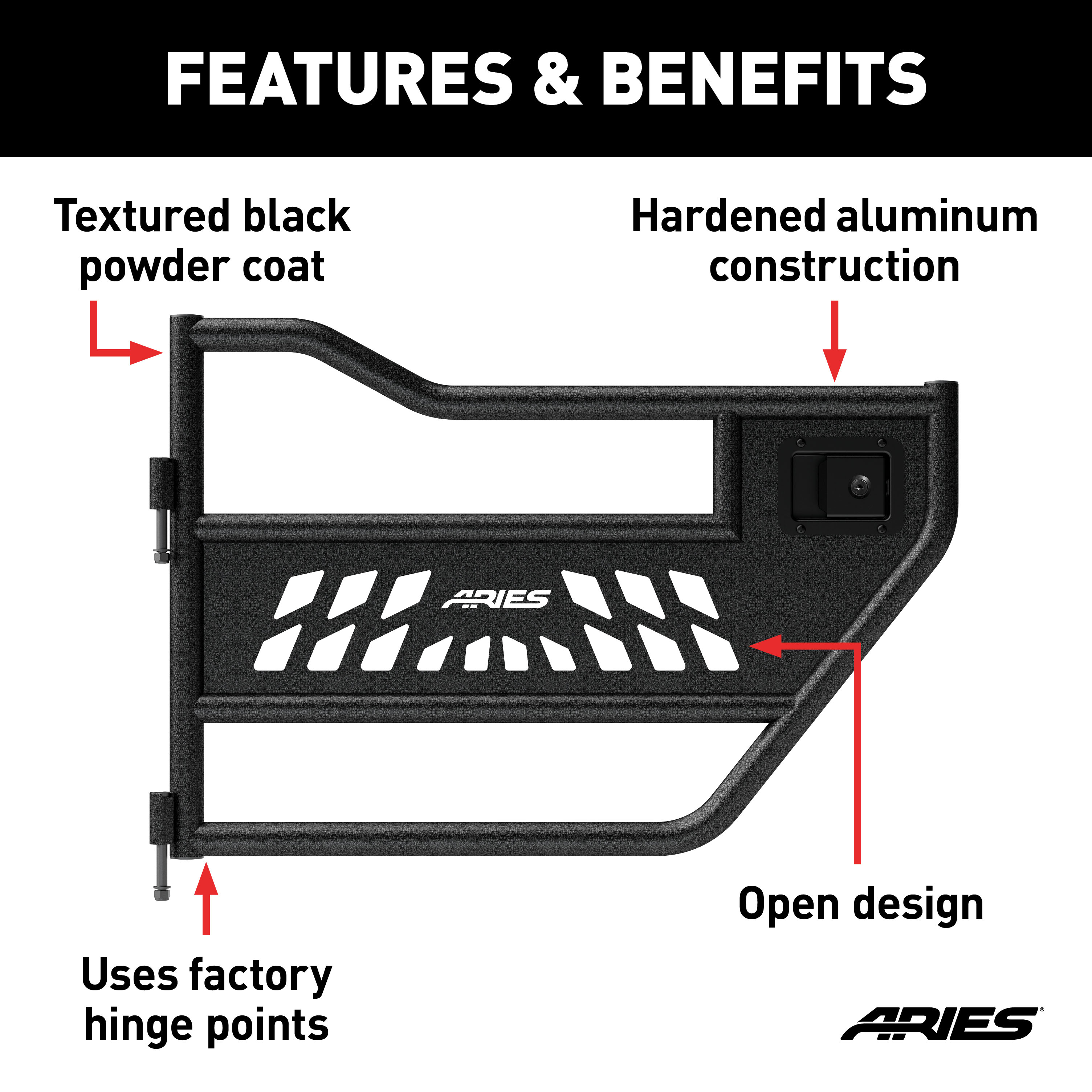ARIES Jeep Wrangler JL, Gladiator Aluminum Rear Tube Doors Door thumbnail 1