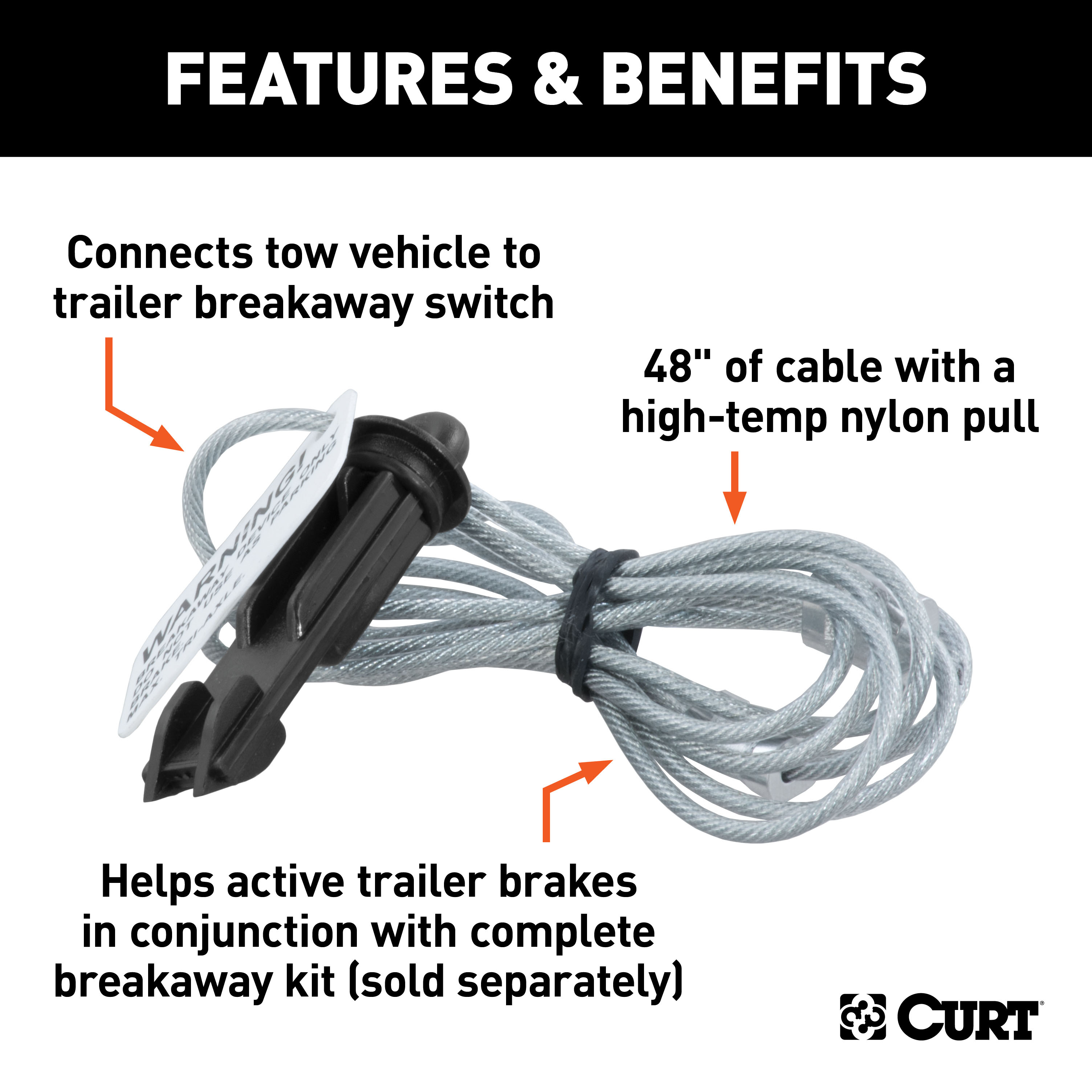CURT Replacement Breakaway Switch Lanyard (Packaged) Electric Brake Control Connector thumbnail 1