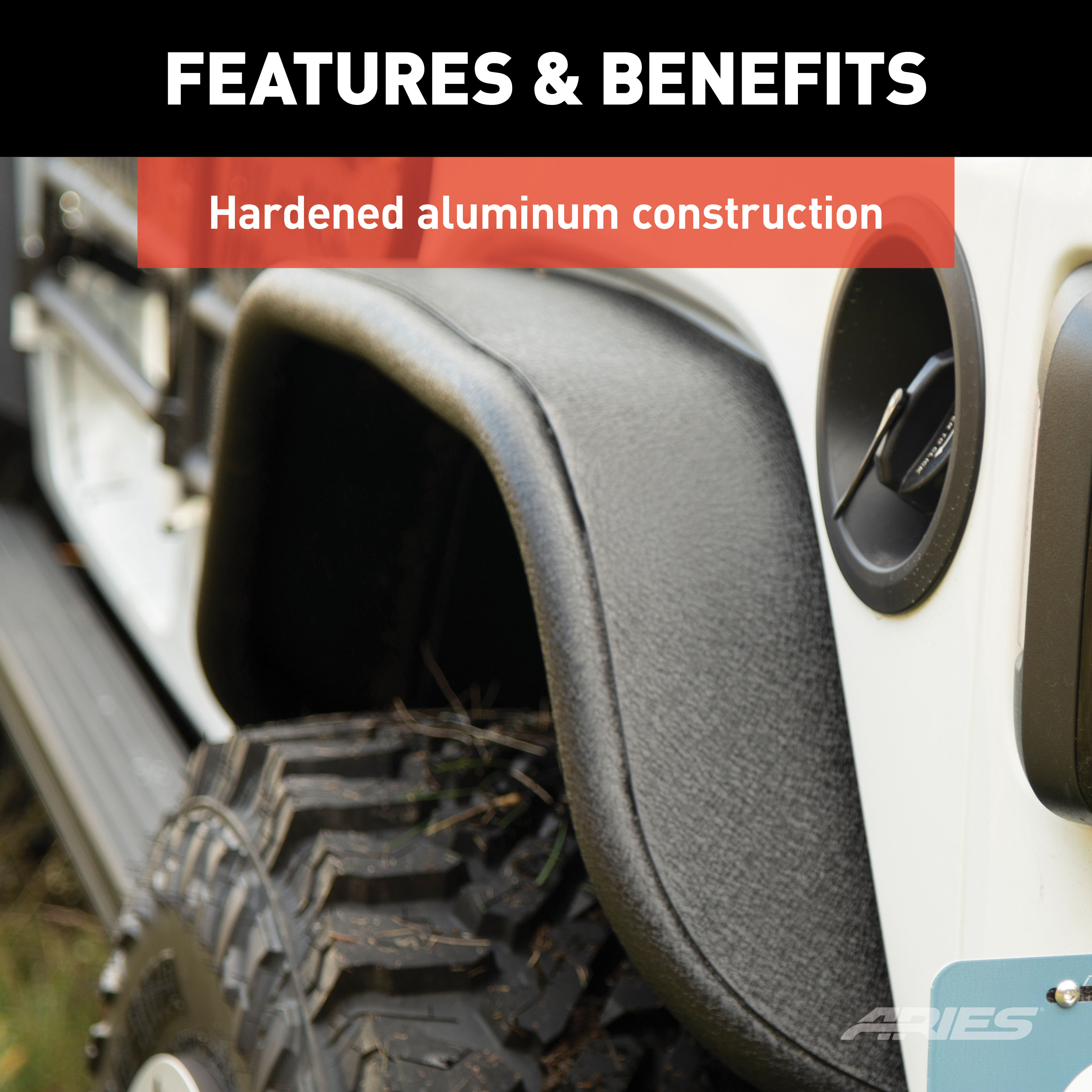 ARIES Jeep Wrangler JL Black Aluminum Rear Fender Flares Fender Flare thumbnail 3