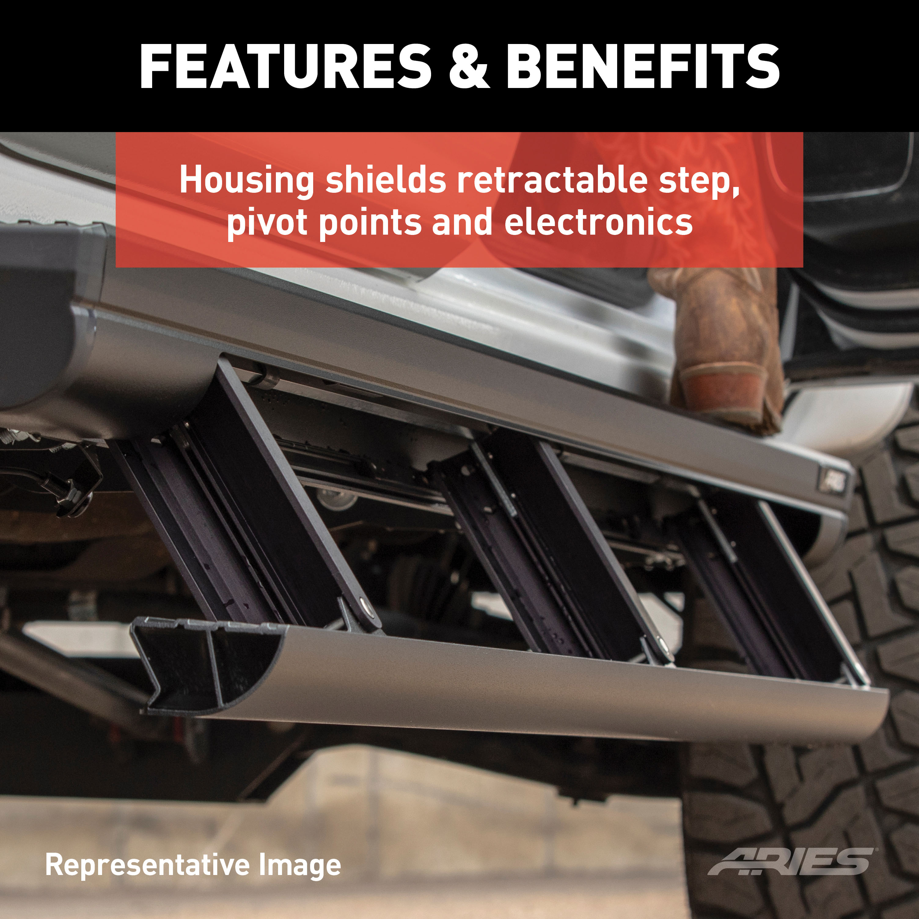 ARIES ActionTrac 87.6" Powered Running Boards, Select Nissan Titan, XD Crew Cab Step Nerf Bar Kit thumbnail 6