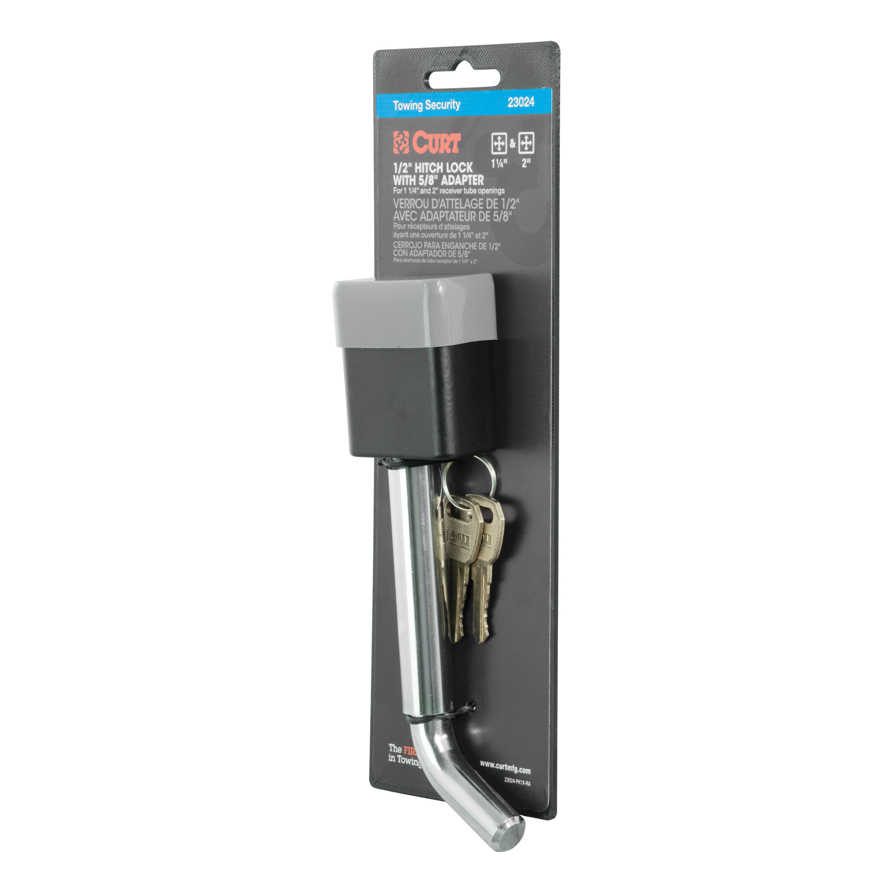 CURT 1/2" Hitch Lock with 5/8" Adapter (1-1/4" or 2" Receiver, Deadbolt, Chrome) Trailer Hitch Lock thumbnail 6