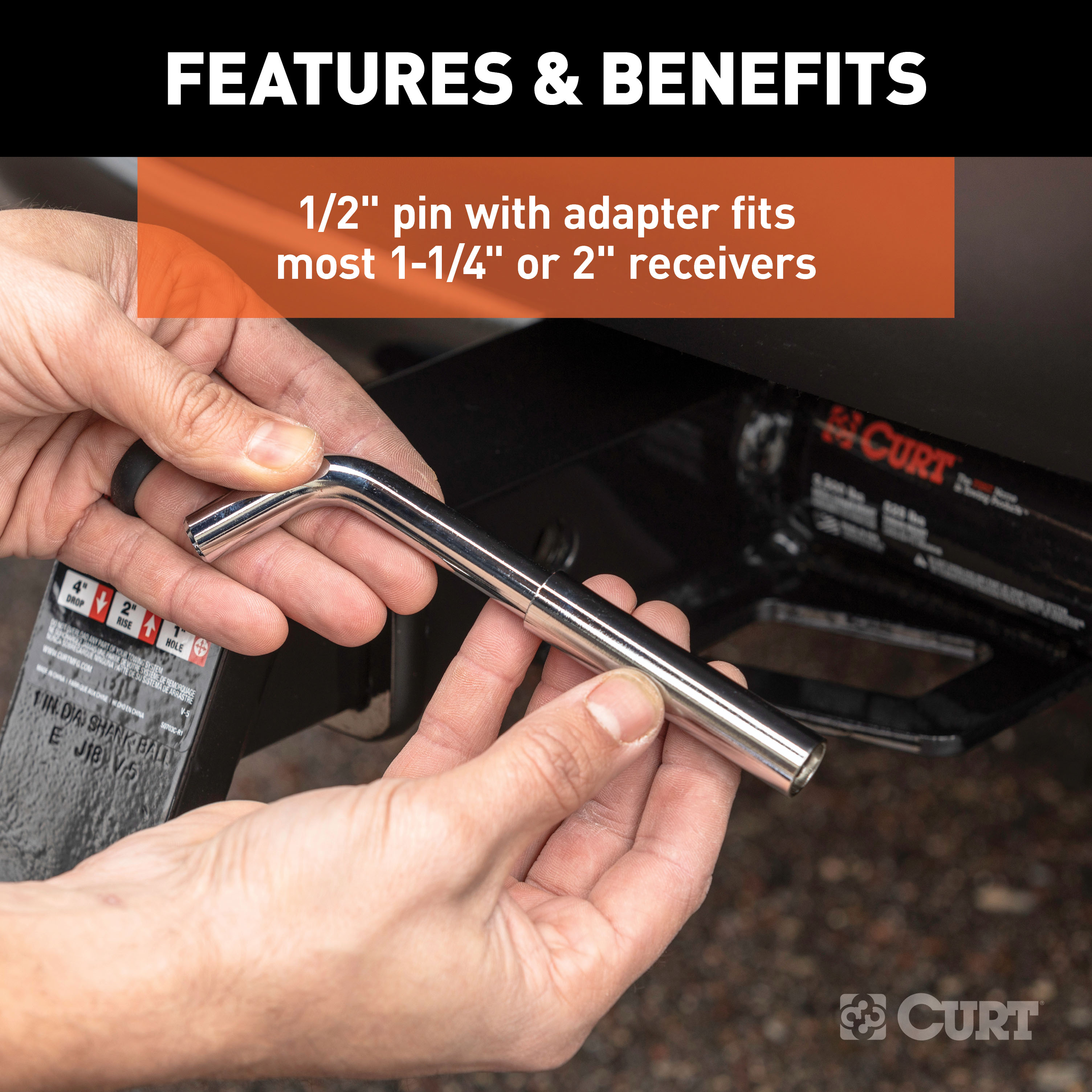 CURT 1/2" Hitch Lock with 5/8" Adapter (1-1/4" or 2" Receiver, Deadbolt, Chrome) Trailer Hitch Lock thumbnail 2