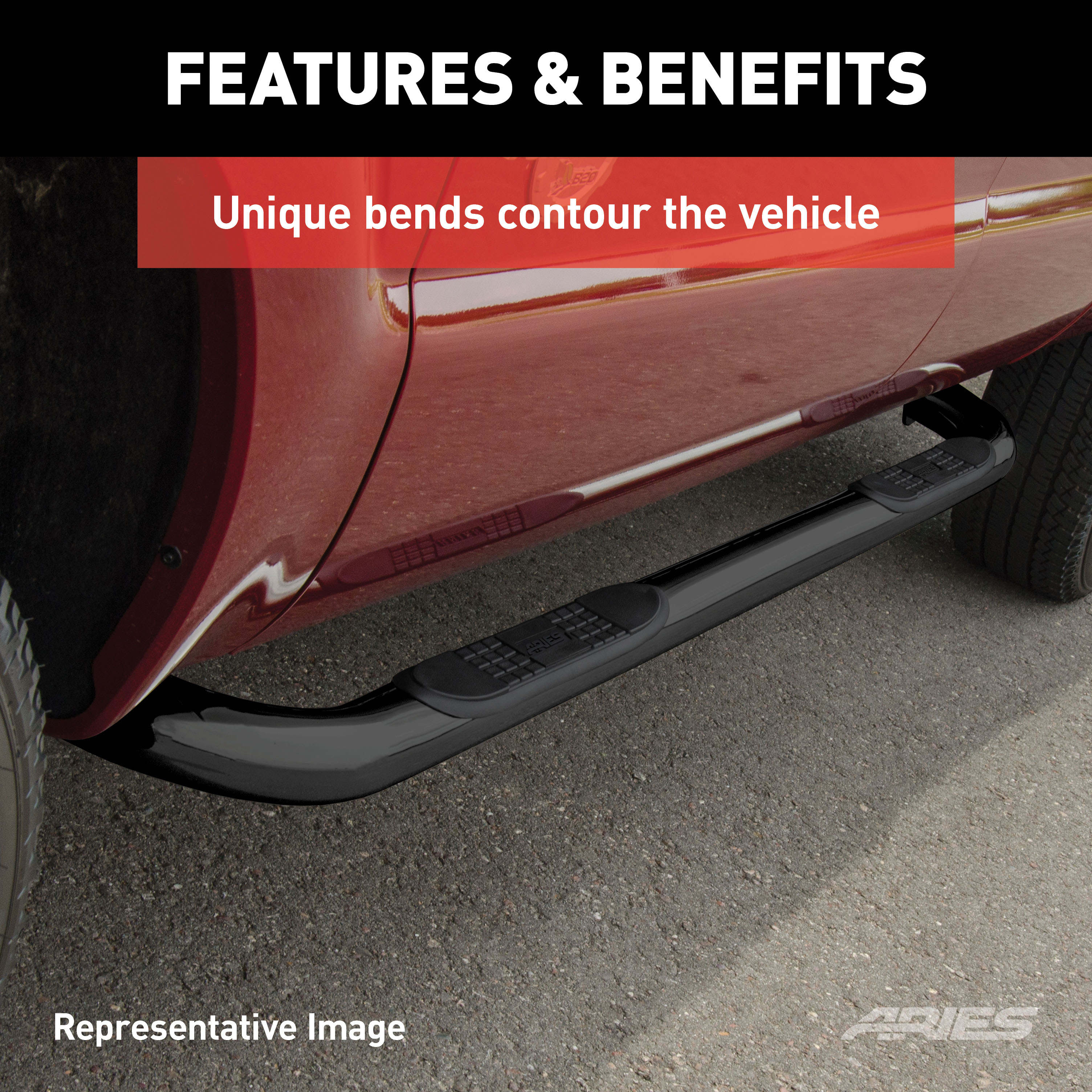 ARIES 3" Round Black Steel Side Bars, Select Dodge Durango Step Nerf Bar Kit thumbnail 4