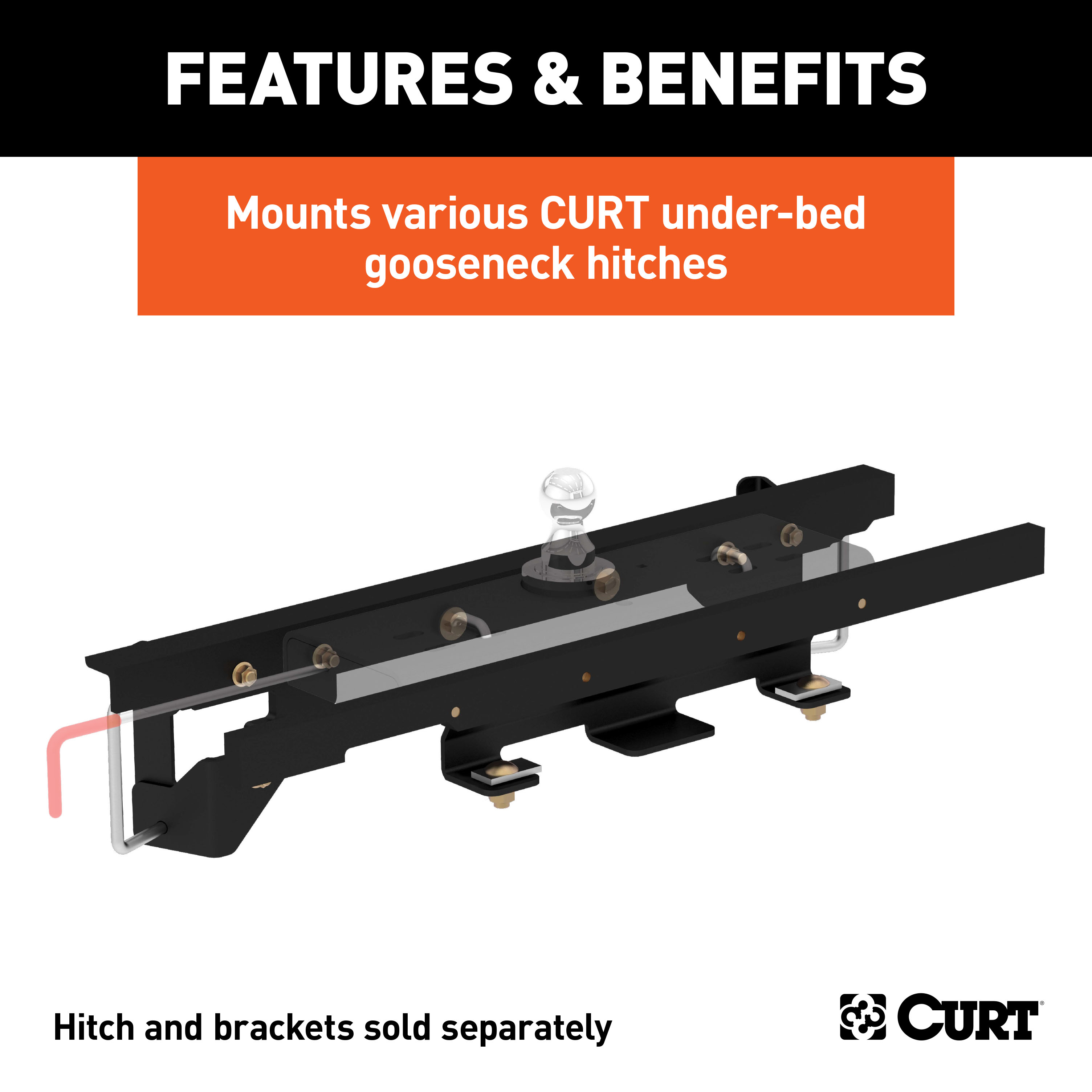 CURT Double Lock Gooseneck Install Brackets, Select Dodge, Ram 1500, w/ Coil Springs Gooseneck Trailer Hitch Mount Kit thumbnail 1