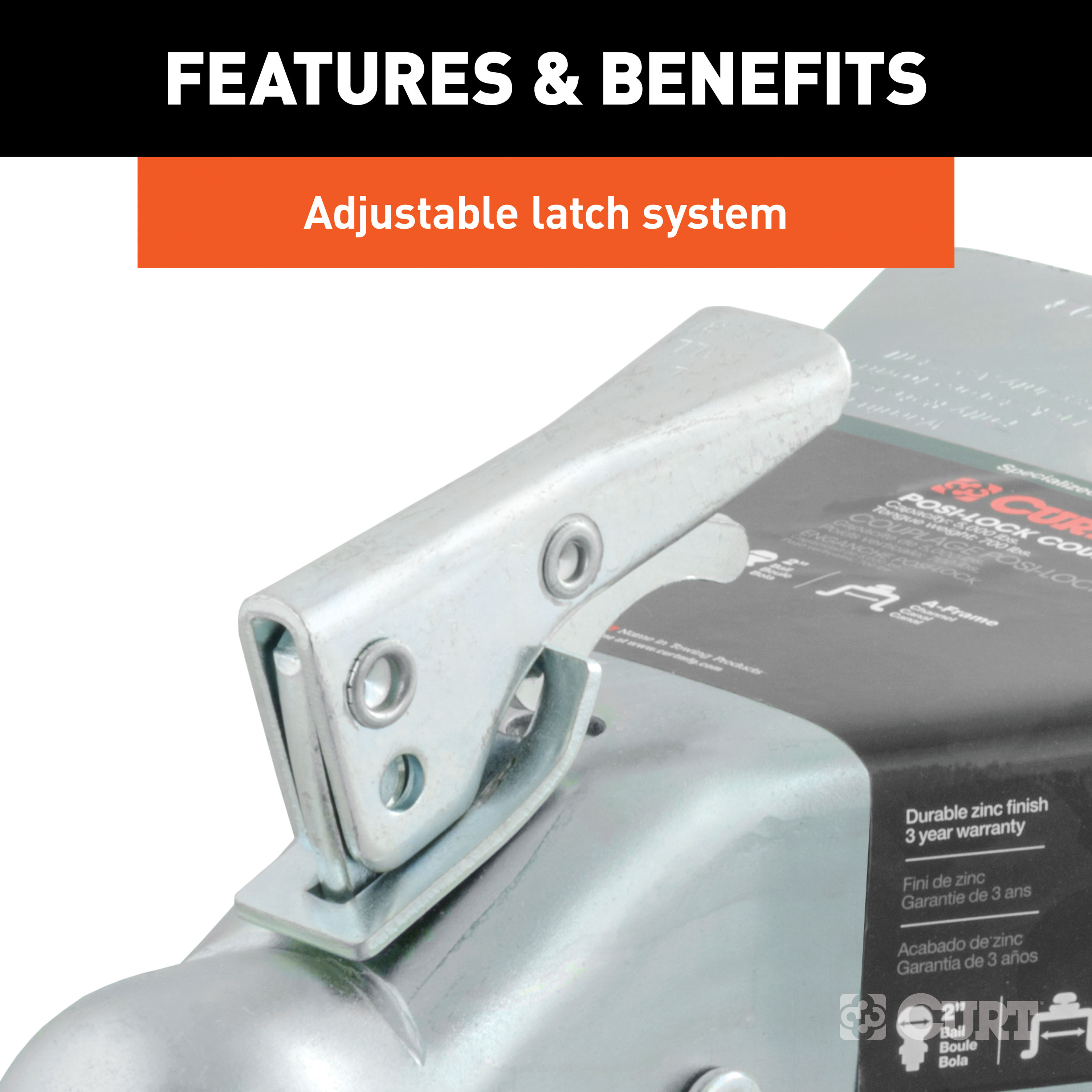 CURT 5,000 lbs 2" A-Frame Coupler with Posi-Lock Zinc Trailer Hitch Coupler thumbnail 2
