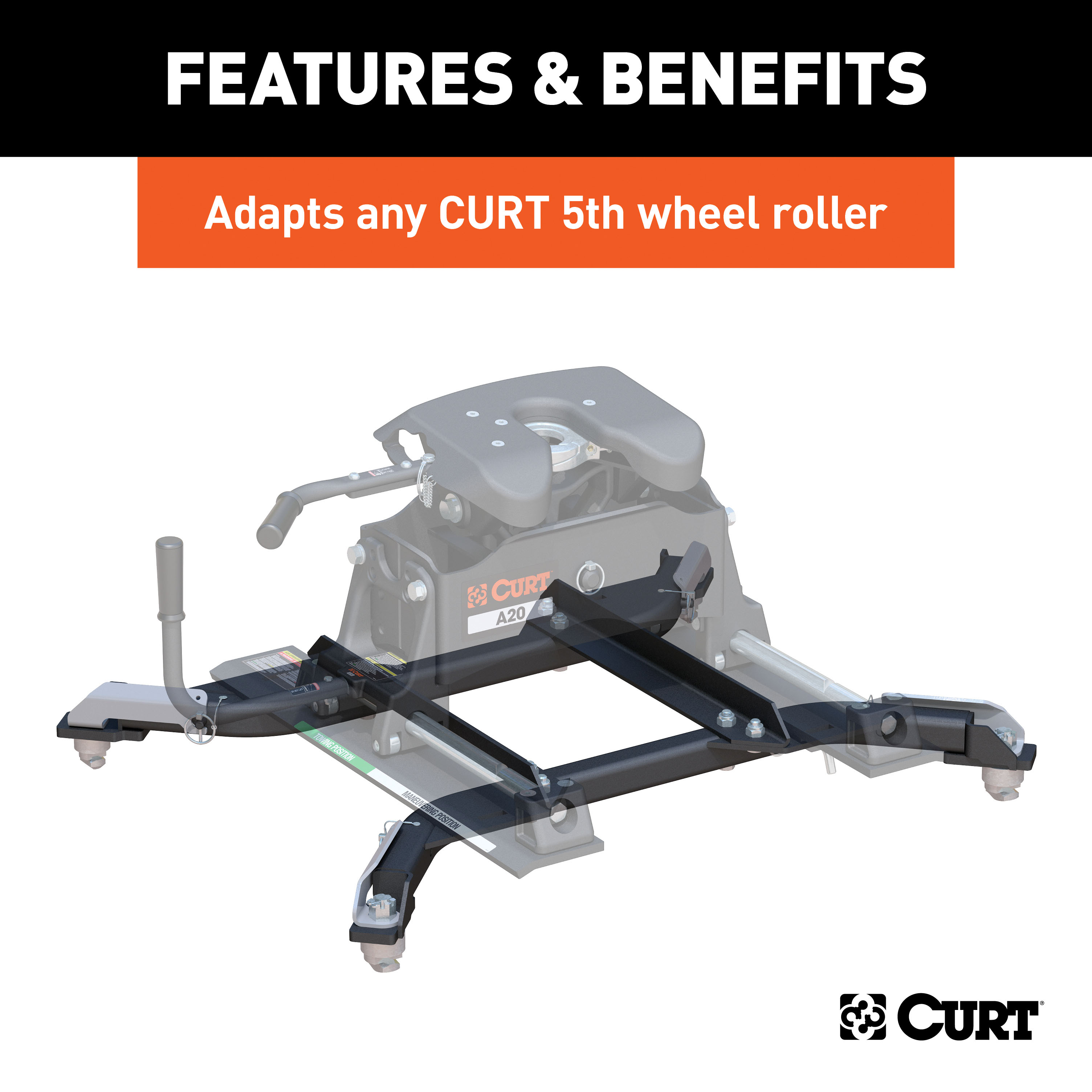 CURT Puck System 5th Wheel Roller Adapter, 24K, Select Ram 2500, 3500, 6.5' Bed Fifth Wheel Trailer Hitch Roller thumbnail 2