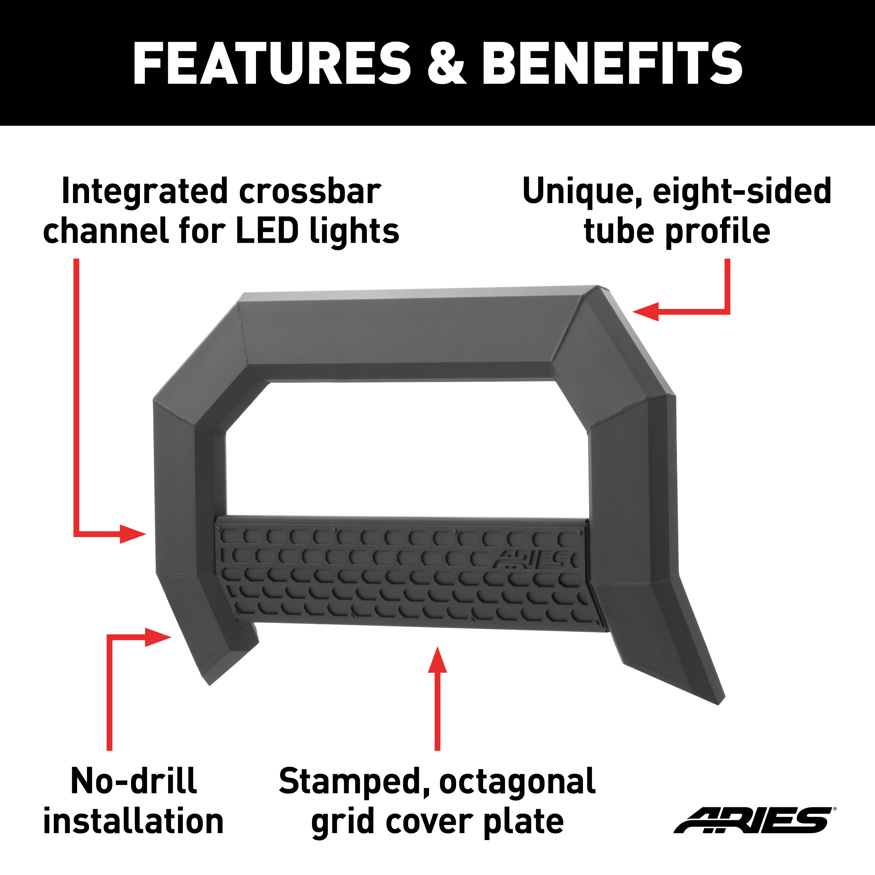 ARIES AdvantEDGE 5-1/2" Black Aluminum Bull Bar, Select Silverado, Sierra 2500, 3500 Brush Guard thumbnail 5