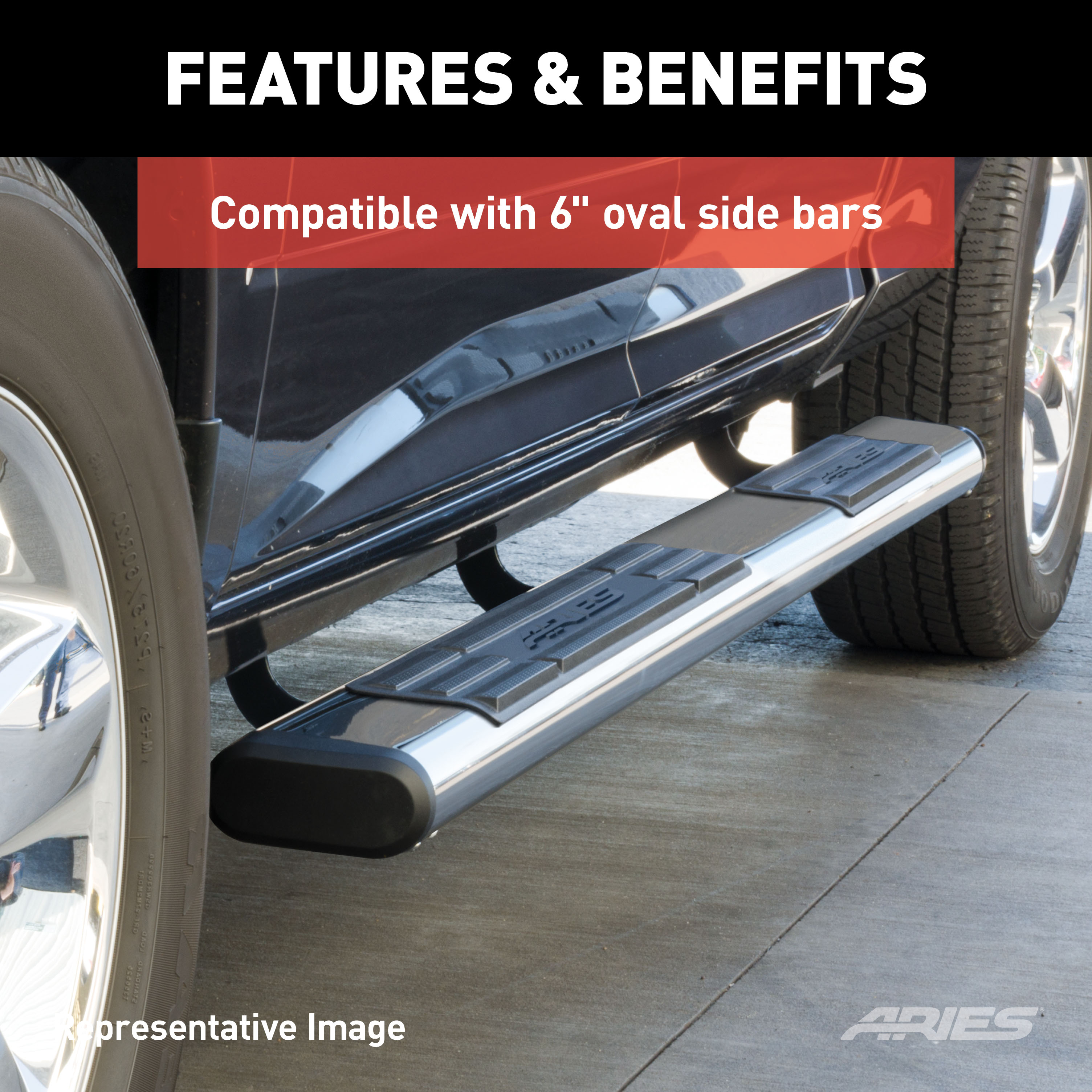 ARIES Mounting Brackets for 6" Oval Side Bars Step Nerf Bar Mount Kit thumbnail 1