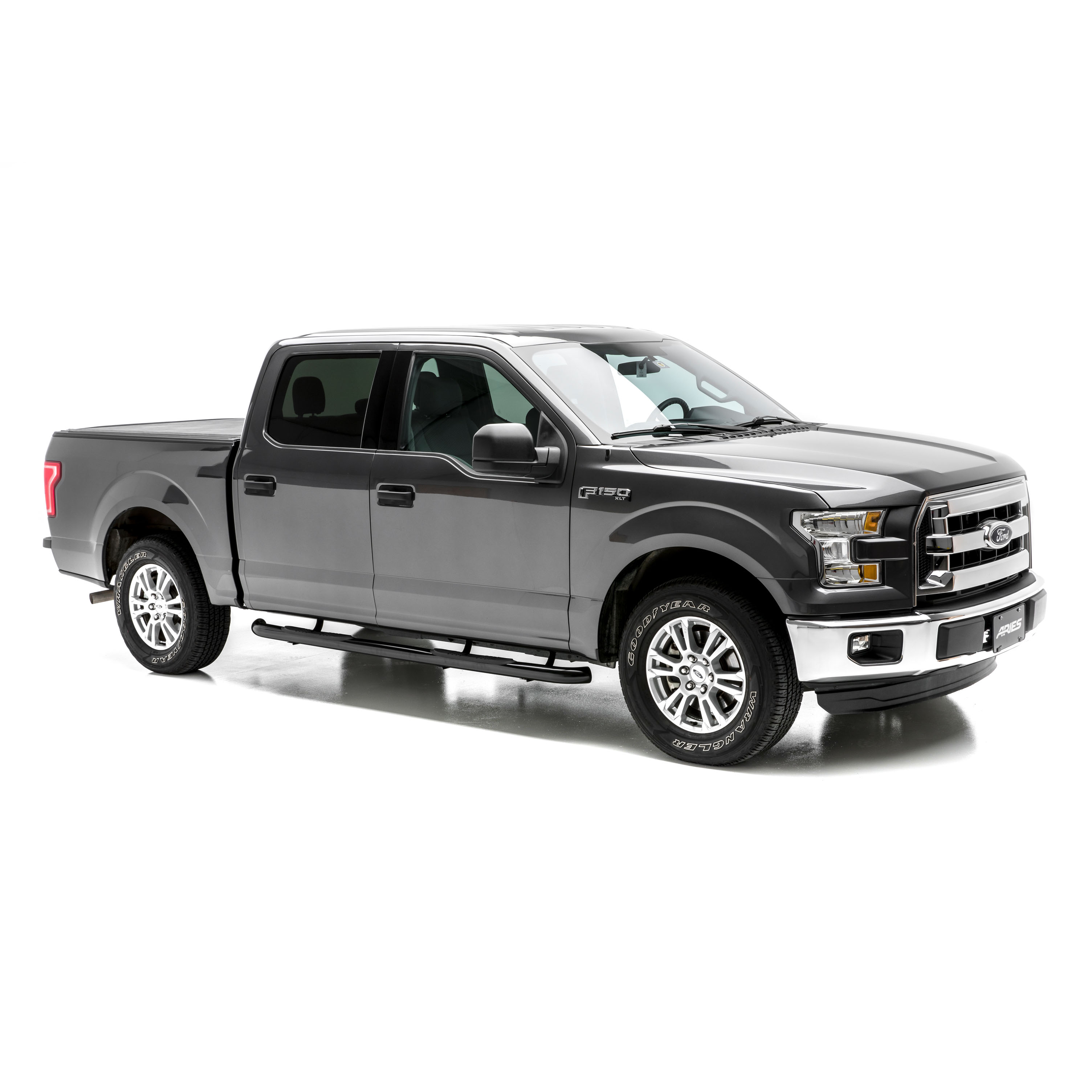 ARIES 3" Round Black Steel Side Bars, Select Ford F-150, F-250, F-350 Super Duty Step Nerf Bar Kit thumbnail 7