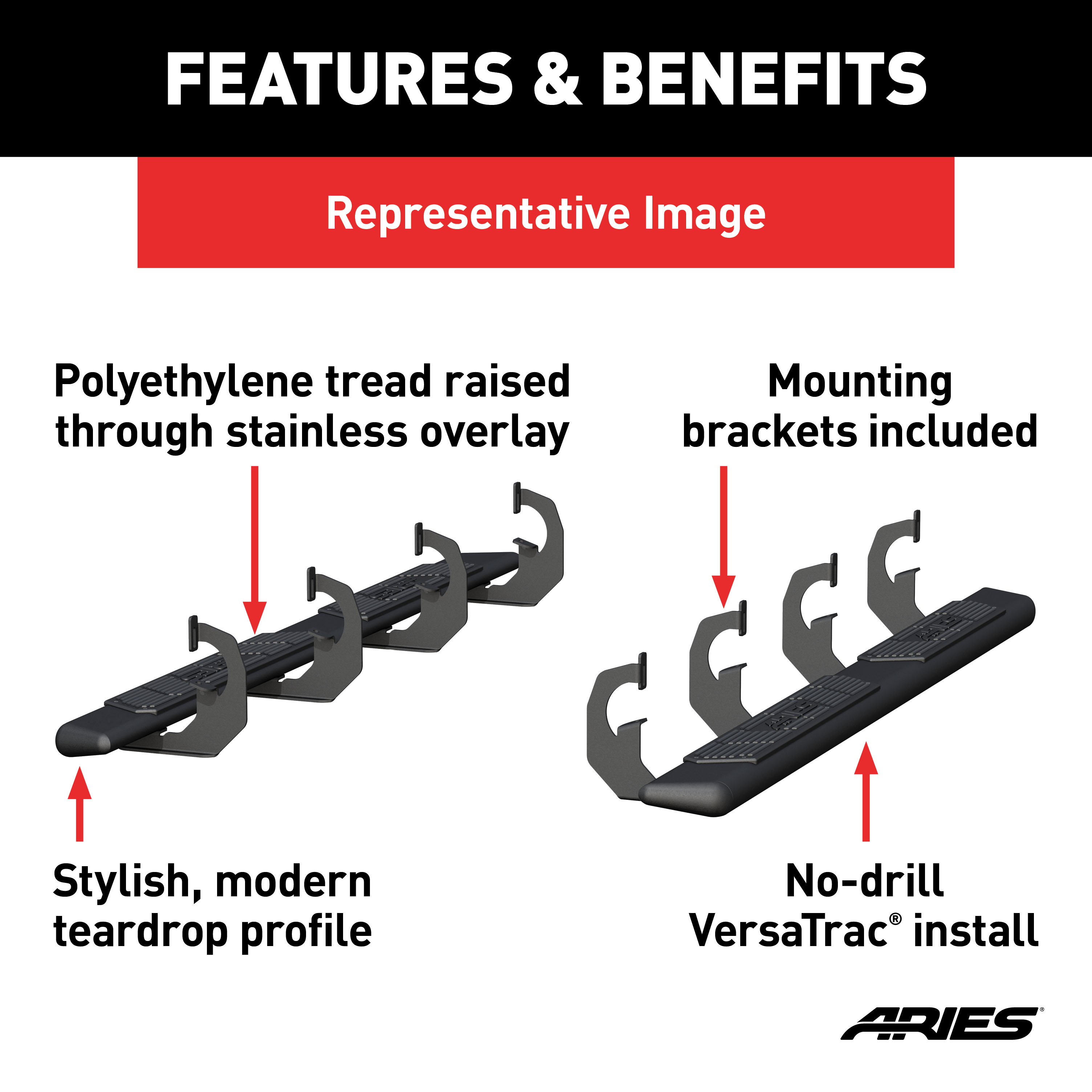 ARIES AscentStep 5-1/2" x 75" Black Steel Running Boards, Select Dodge Durango Step Nerf Bar Kit thumbnail 2