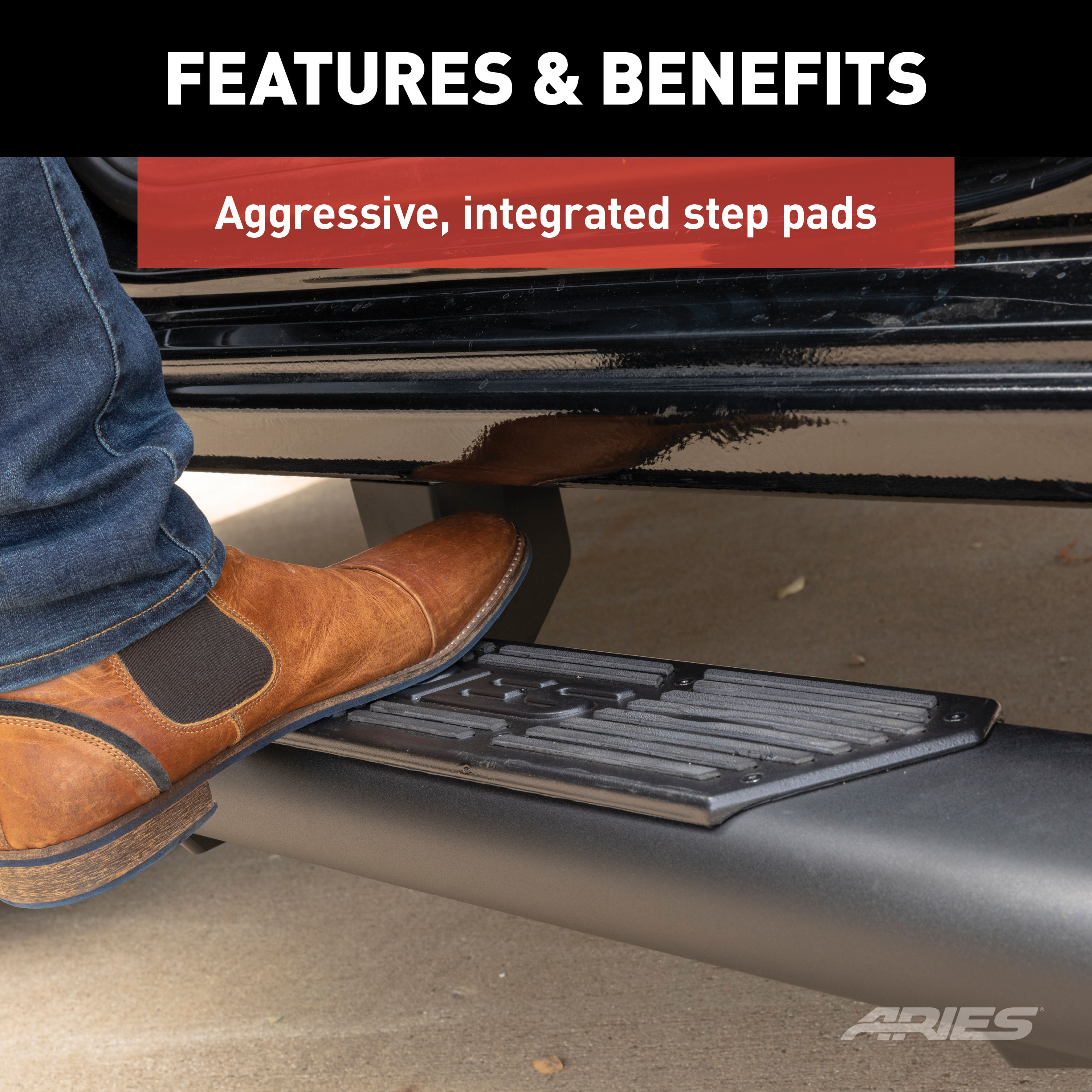 ARIES AscentStep 5-1/2" x 75" Black Steel Running Boards, Select Dodge Durango Step Nerf Bar Kit thumbnail 4