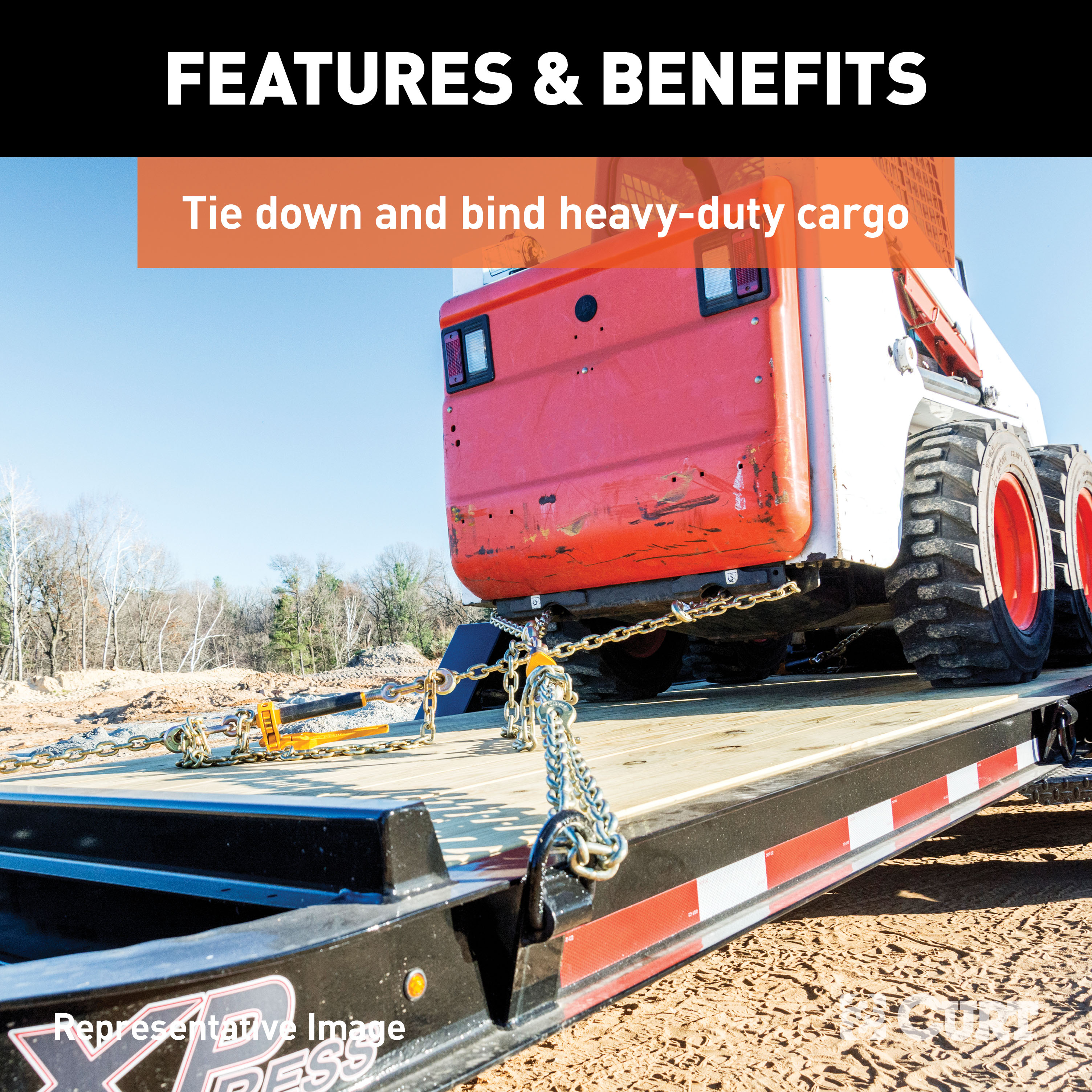 CURT 16' Transport Binder Safety Chain with 2 Clevis Hooks (18,800 lbs, Yellow Zinc) Trailer Hitch thumbnail 2