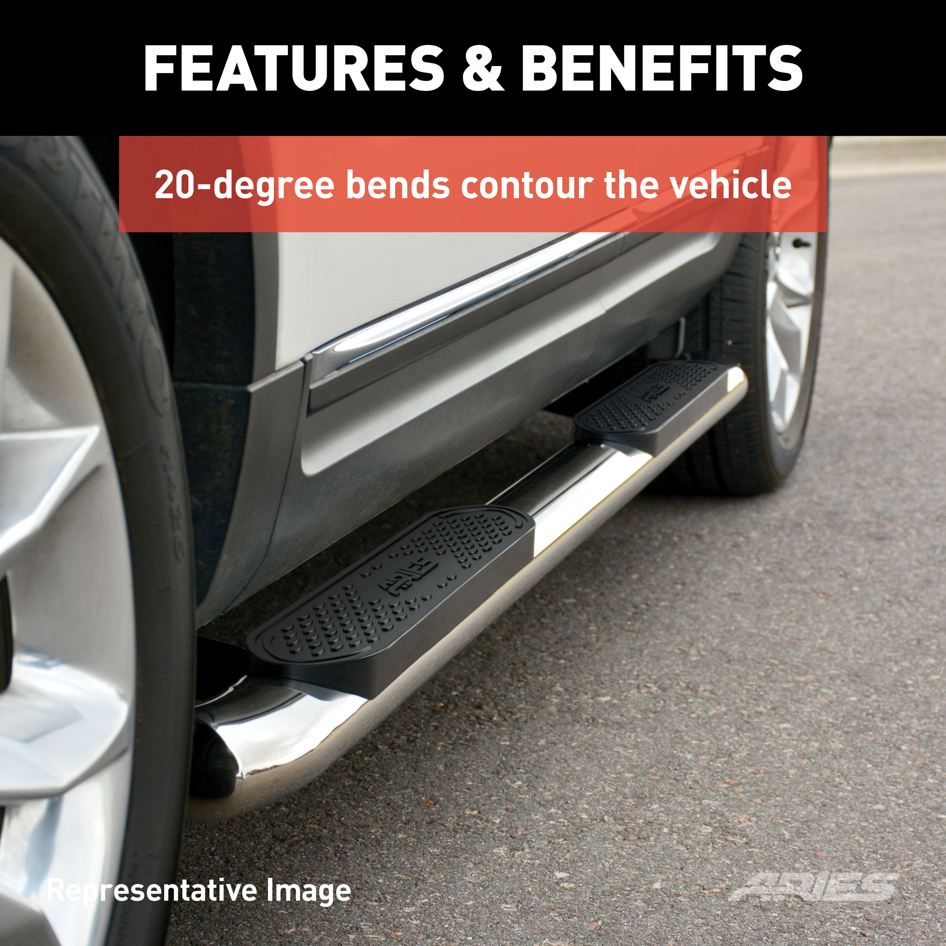 ARIES 4" Polished Stainless Oval Side Bars, Select Ford F150, F250, F350, F450, F550 Step Nerf Bar Kit thumbnail 5