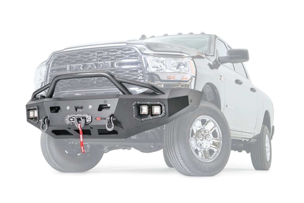 Warn 107003 Ascent HD Winch Bumper Ram 2500/3500 Black Steel thumbnail 0