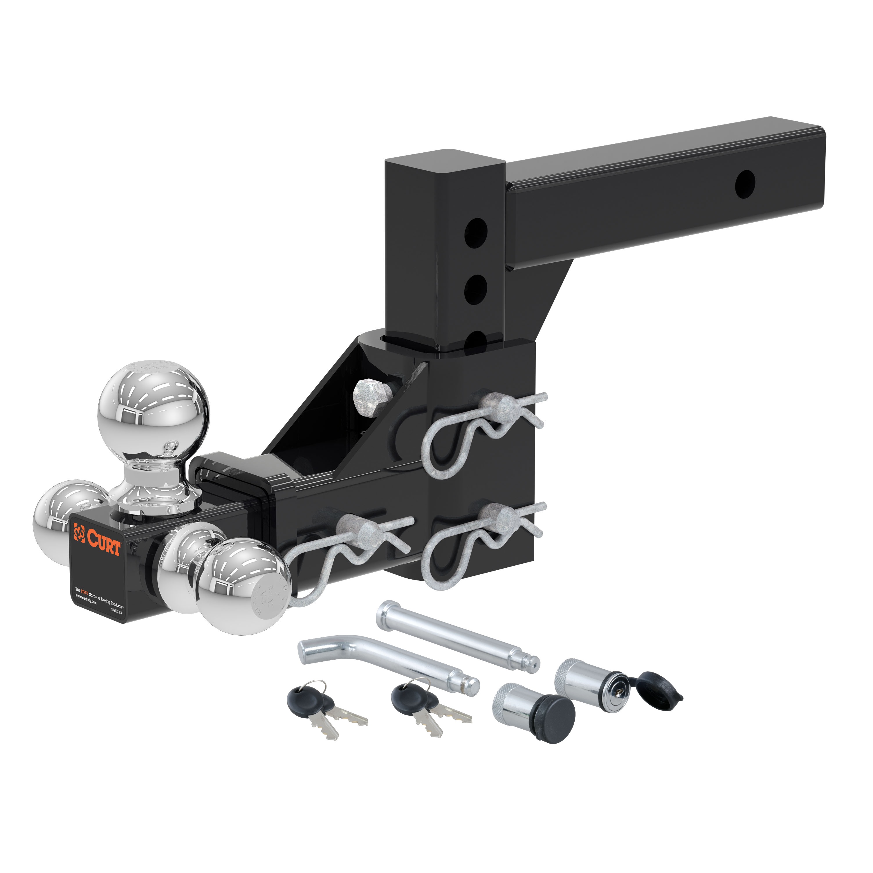 CURT Heavy-Duty 2" Adjustable Tri-Ball Mount & Channel Lock Set - 2-Piece Complete Bundle Kit thumbnail 0