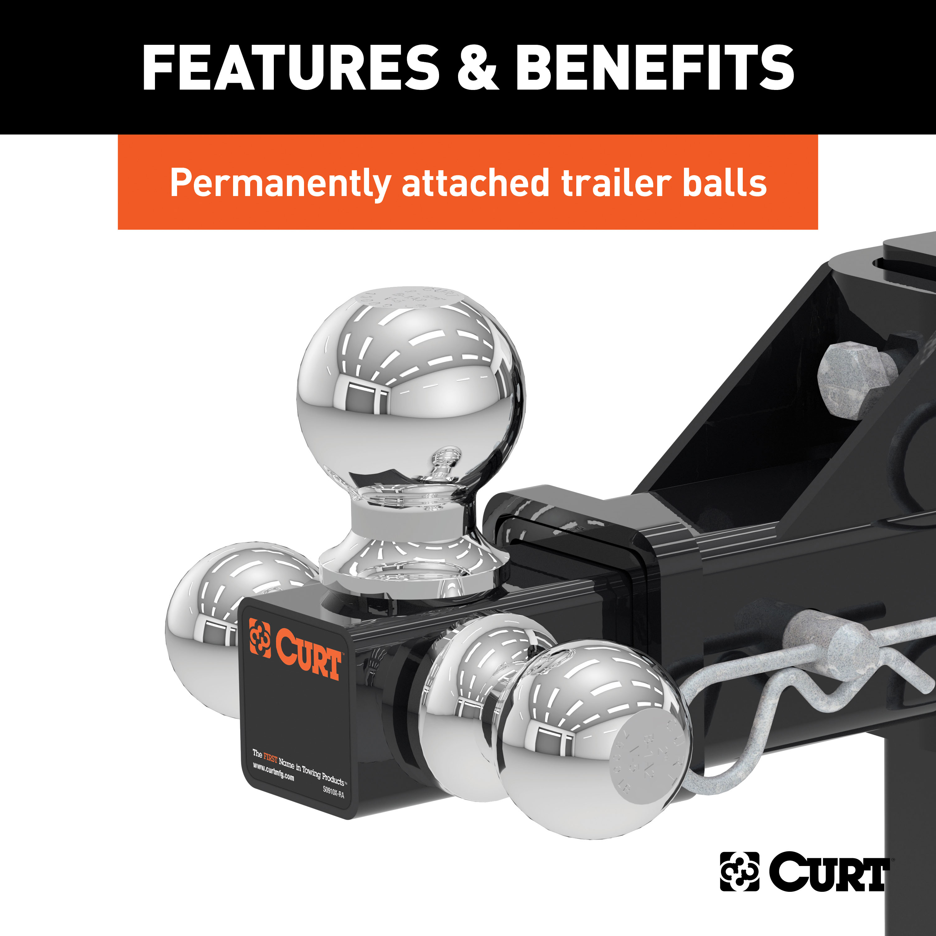 CURT Heavy-Duty 2" Adjustable Tri-Ball Mount & Channel Lock Set - 2-Piece Complete Bundle Kit thumbnail 5