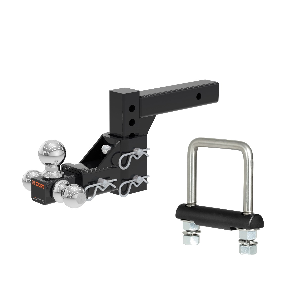 CURT Adjustable Tri-Ball Mount (2" Shank, 1-7/8", 2" & 2-5/16" Balls) Trailer Hitch Ball Mount with Anti-Rattle Hitch Clamp for 2" Receiver thumbnail 0