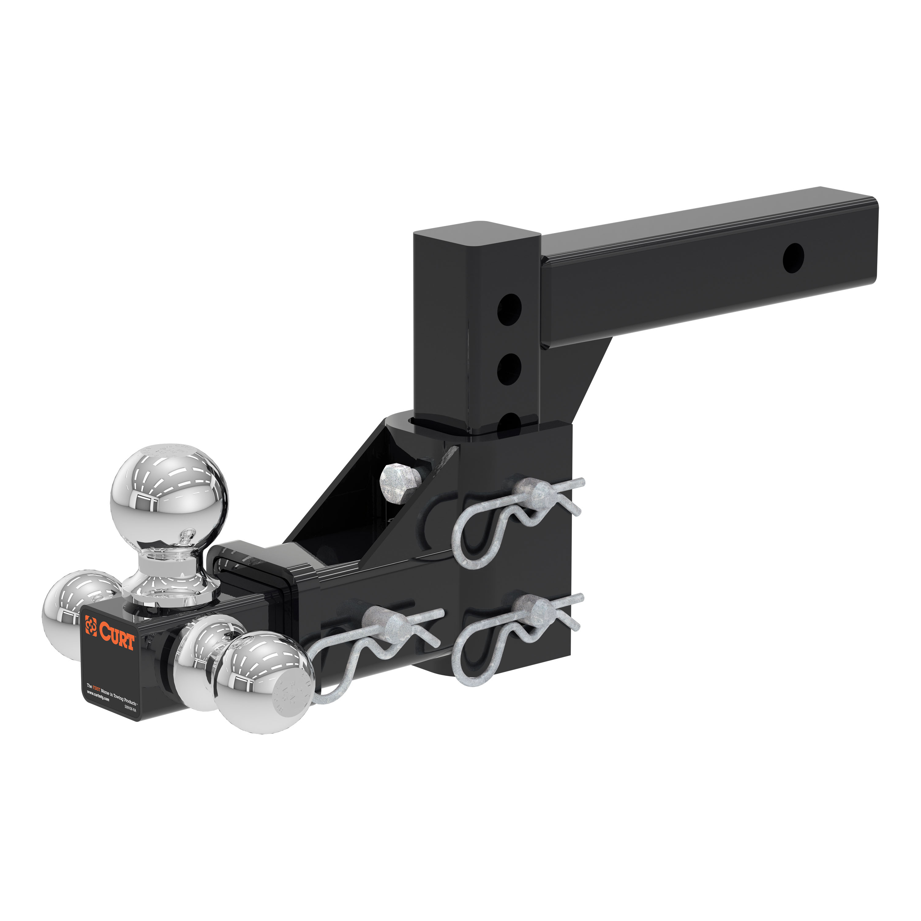 CURT Adjustable Tri-Ball Mount (2" Shank, 1-7/8", 2" & 2-5/16" Balls) Trailer Hitch Ball Mount with Anti-Rattle Hitch Clamp for 2" Receiver thumbnail 1