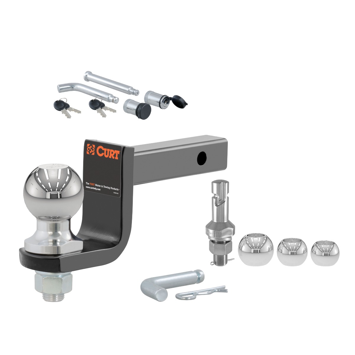 CURT 3,500 lbs Towing Starter Kit with 2" Ball (1-1/4" Shank, 3-1/4" Drop) Trailer Hitch Ball Mount with Switch Ball Trailer Ball (1-7/8", 2" & 2-5/16") & 5/8" Diameter Channel Mount Lock thumbnail 0