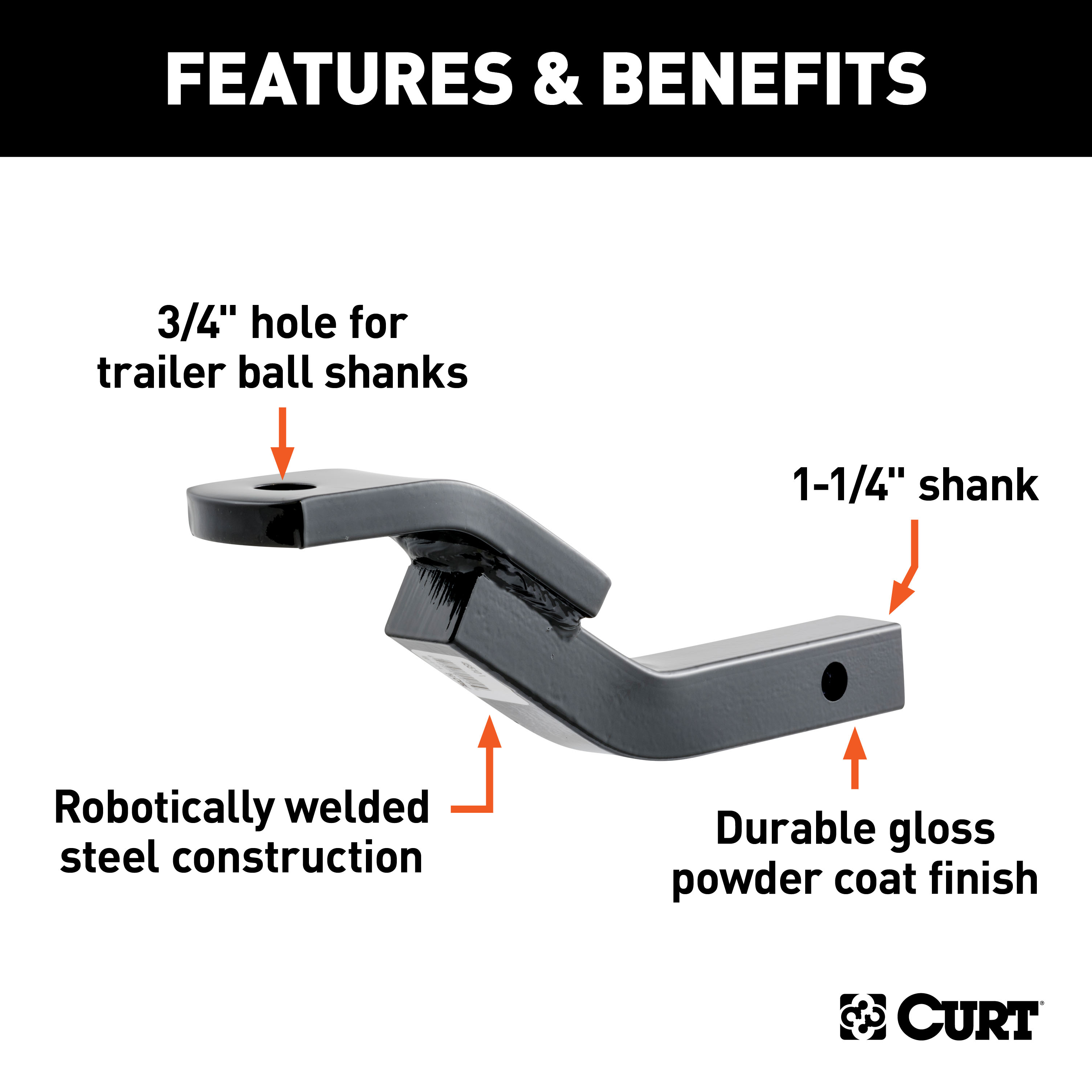 CURT 3,500 lbs Class 2 Trailer Hitch Ball Mount, 1-1/4-Inch Receiver, 3/4-Inch Hole, 3-1/8-Inch Rise with Switch Ball Trailer Ball (1-7/8", 2", 2-5/16") & 5/8" Hitch Lock thumbnail 2