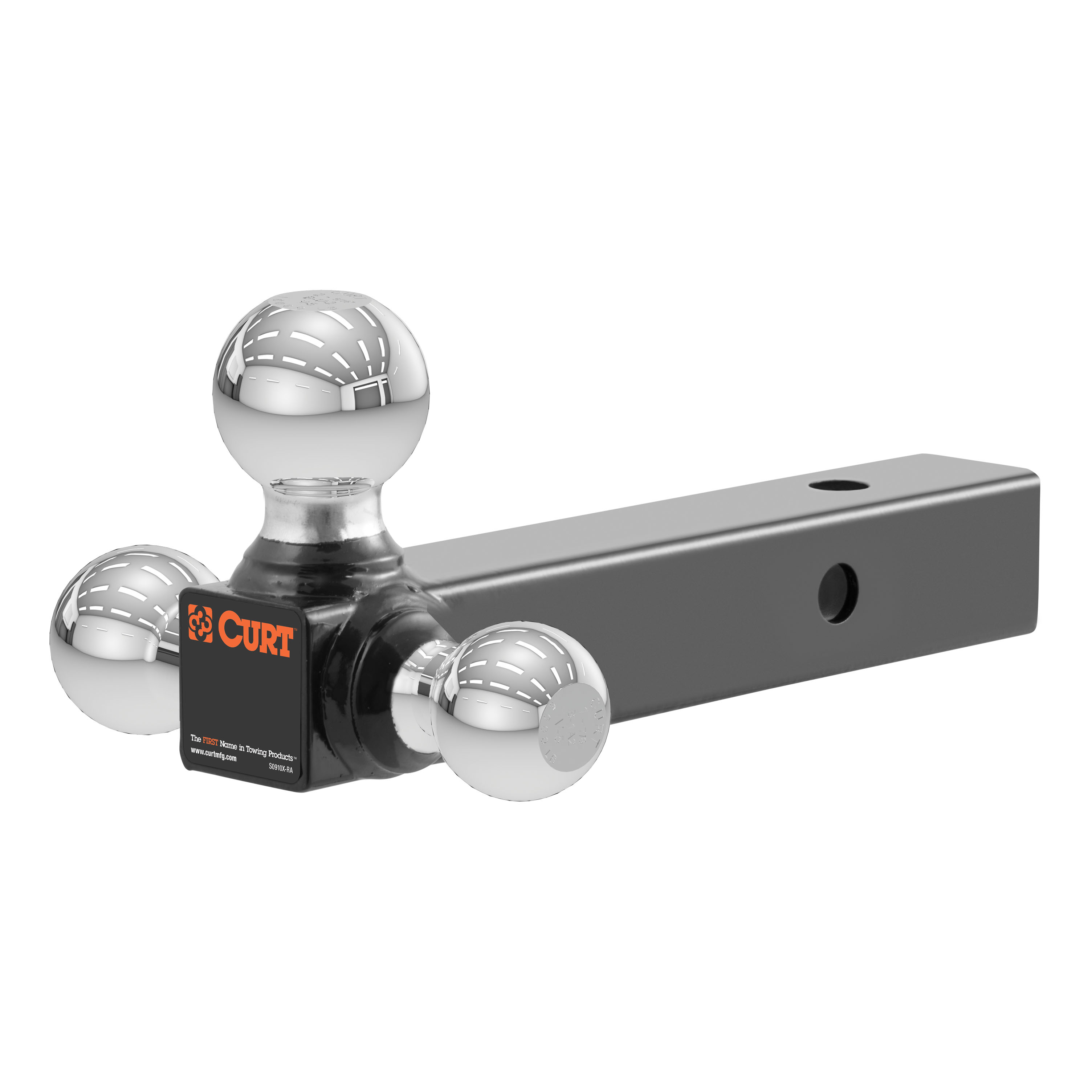 CURT 2" Hollow Shank, 1-7/8", 2" & 2-5/16" Chrome Balls Trailer Hitch Ball Mount with 5/8" Diameter Channel Mount Lock thumbnail 1