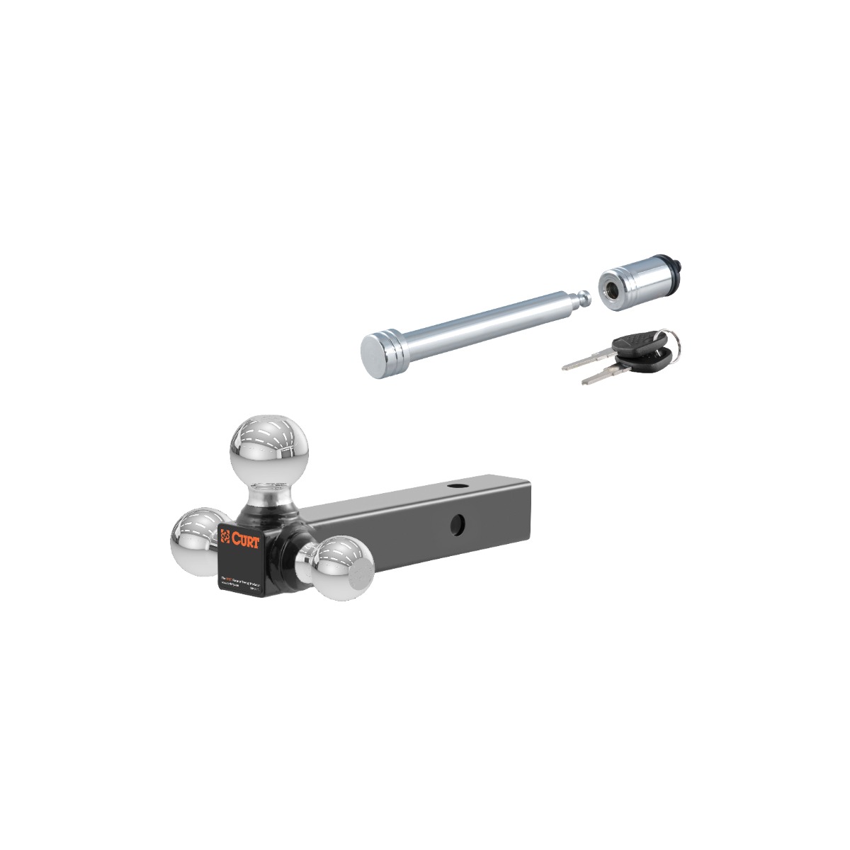 CURT 2" Hollow Shank Trailer Hitch Ball Mount with 1-7/8", 2" & 2-5/16" Chrome Balls & 5/8" Hitch Lock for 3" Receiver thumbnail 0