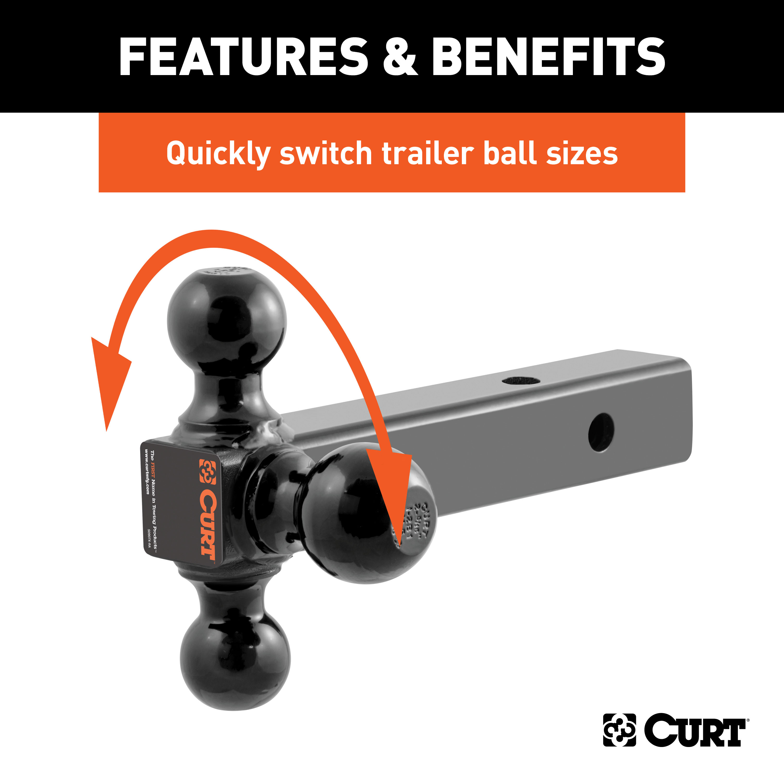 CURT 2" Solid Shank, 1-7/8", 2" & 2-5/16" Black Balls Trailer Hitch Ball Mount with 5/8" Diameter Channel Mount Lock & Lock Set thumbnail 3