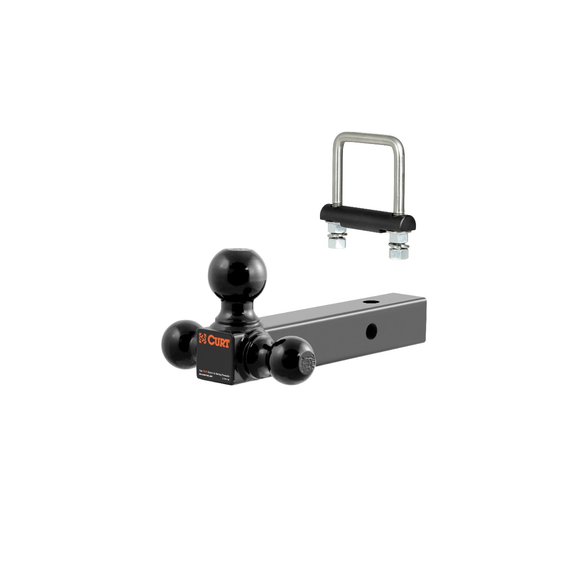 CURT 2" Solid Shank, 1-7/8", 2" & 2-5/16" Black Balls Trailer Hitch Ball Mount with Anti-Rattle Hitch Clamp for 2" Receiver thumbnail 0