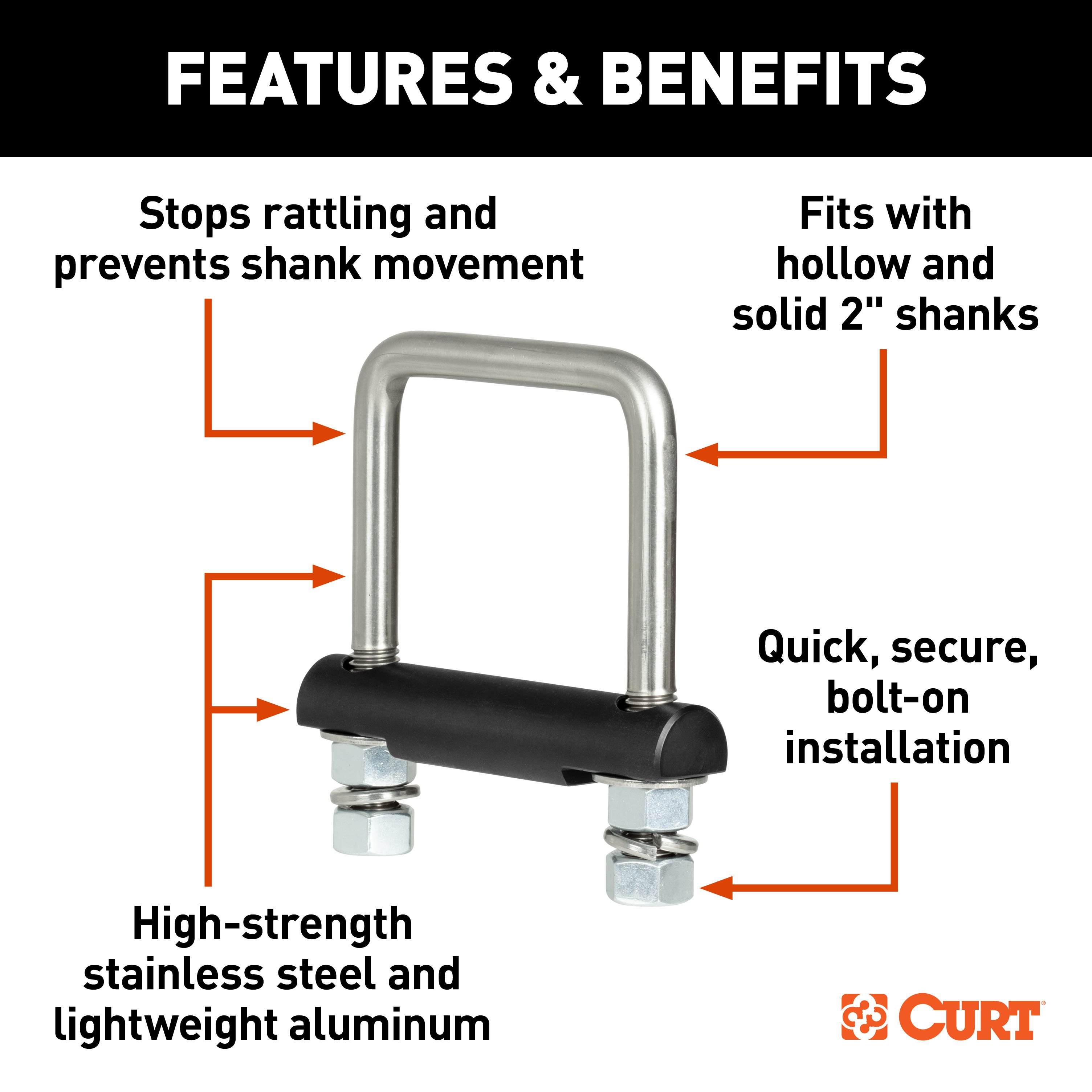 CURT 2" Solid Shank, 1-7/8", 2" & 2-5/16" Black Balls Trailer Hitch Ball Mount with Anti-Rattle Hitch Clamp for 2" Receiver thumbnail 7