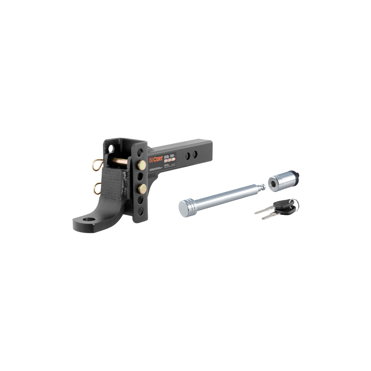 CURT 2" Shank, 6,000 lbs, 6-3/4" Drop Adjustable Channel Mount Trailer Hitch Ball Mount with 5/8" Hitch Lock & Chrome Receiver Lock thumbnail 0