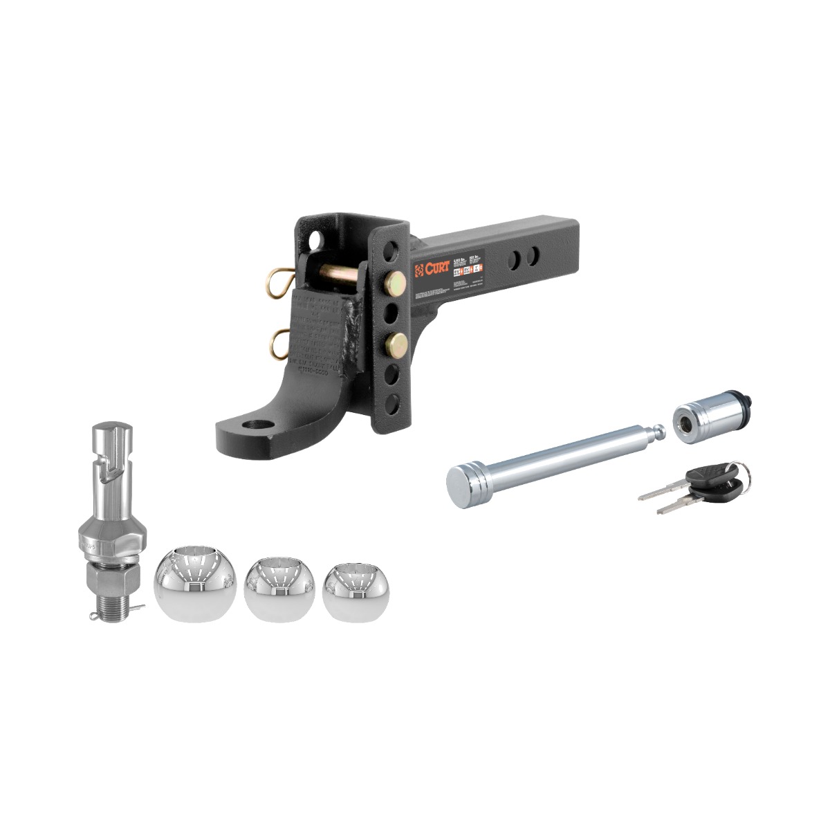 CURT 2" Shank, 6,000 lbs, 6-3/4" Drop Trailer Hitch Ball Mount with 5/8" Hitch Lock & Switch Ball Trailer Ball Set (1-7/8", 2", 2-5/16" Balls) thumbnail 0