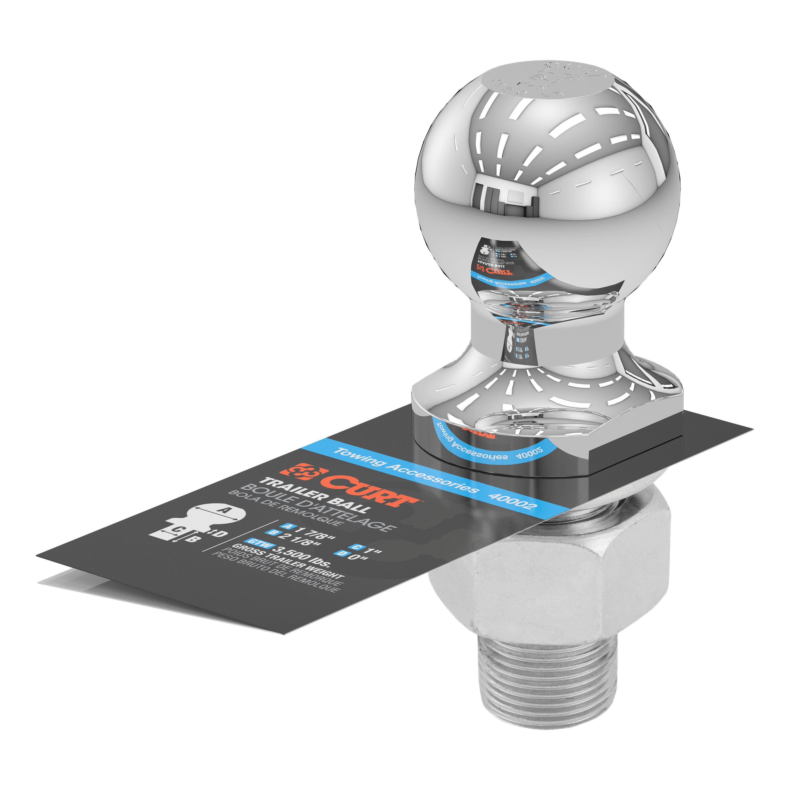 CURT 6,000 lbs Adjustable Channel Mount with 1" Ball Hole (2" Shank, 6-3/4" Drop) Trailer Hitch Ball Mount with 1-7/8" Trailer Ball (1" x 2-1/8" Shank, 3,500 lbs, Chrome) thumbnail 7