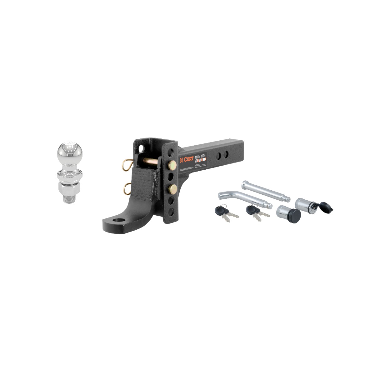 CURT 2" Shank, 6,000 lbs., 6-3/4" Drop Adjustable Channel Mount Trailer Hitch Ball Mount with 5/8" Diameter Channel Mount Lock & 1-7/8" Trailer Ball thumbnail 0
