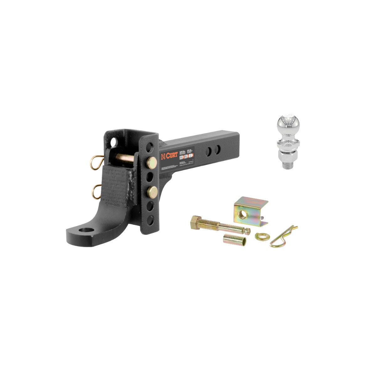CURT 6,000 lbs. Adjustable Channel Mount with 6-3/4" Drop Trailer Hitch Ball Mount with Anti-Rattle Hitch Pin & 1-7/8" Trailer Ball thumbnail 0